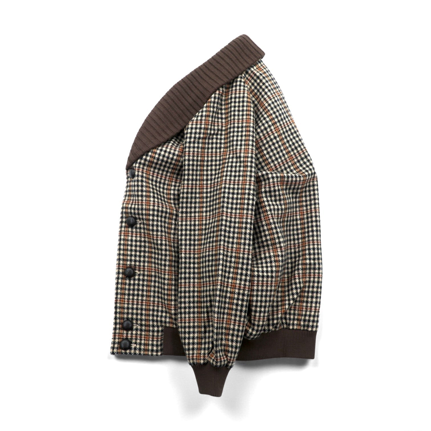 DAKS 90年代 日本製 ショールカラー リブ ブルゾン S ウール ガンクラブチェック くるみボタン 未使用品