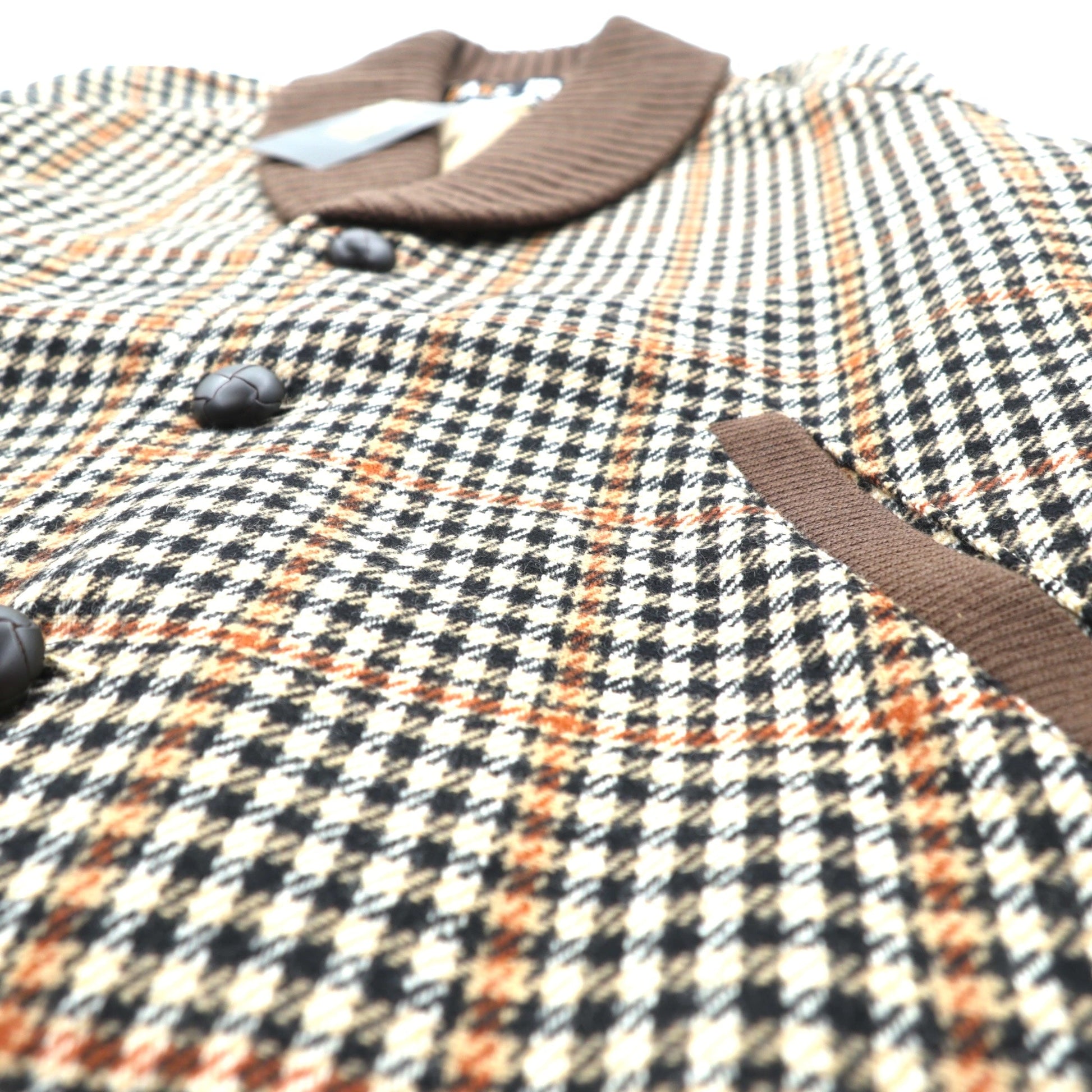 DAKS 90年代 日本製 ショールカラー リブ ブルゾン S ウール ガンクラブチェック くるみボタン 未使用品