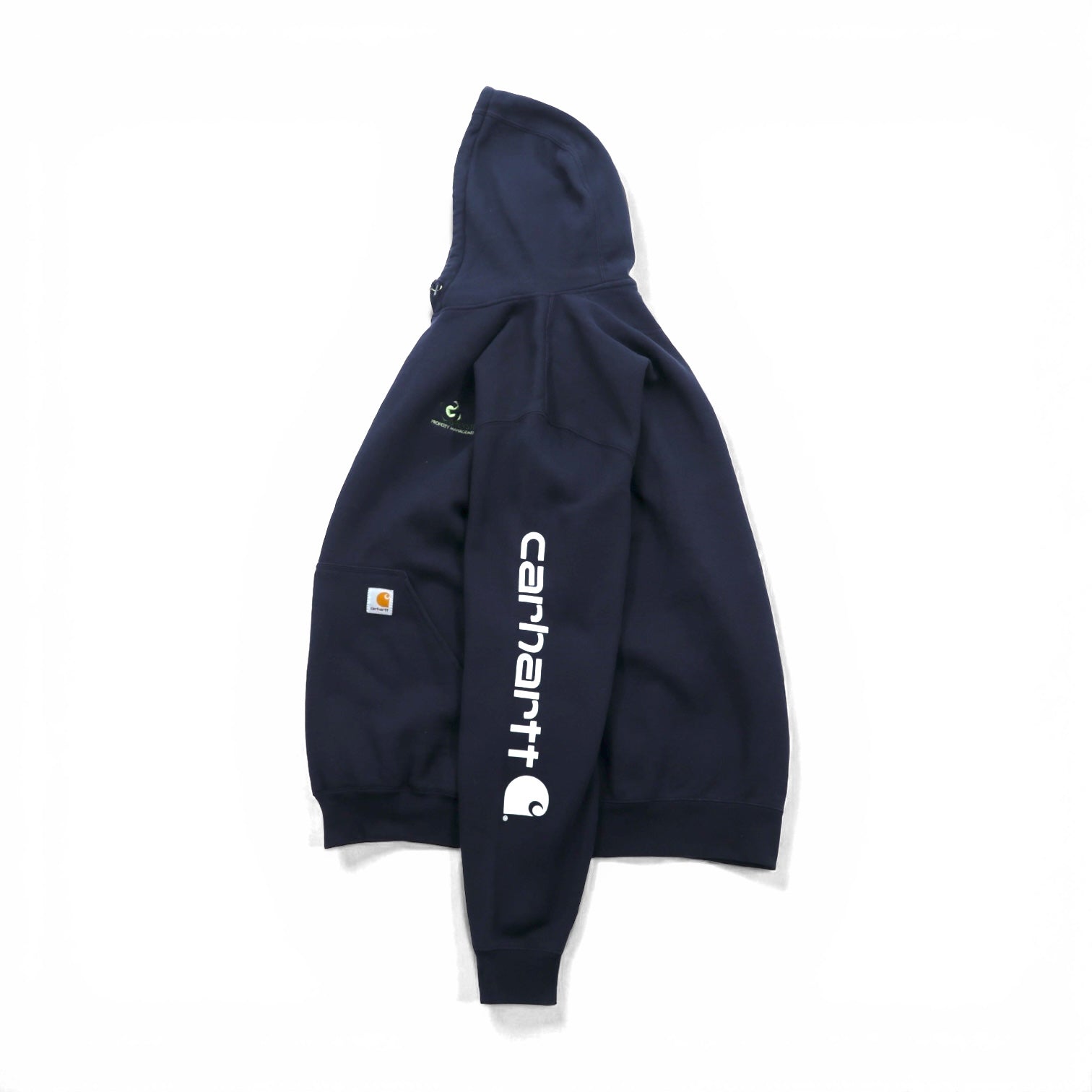 carhartt プルオーバー パーカー L ネイビー 裏起毛 カンガルーポケット 袖ロゴ K288