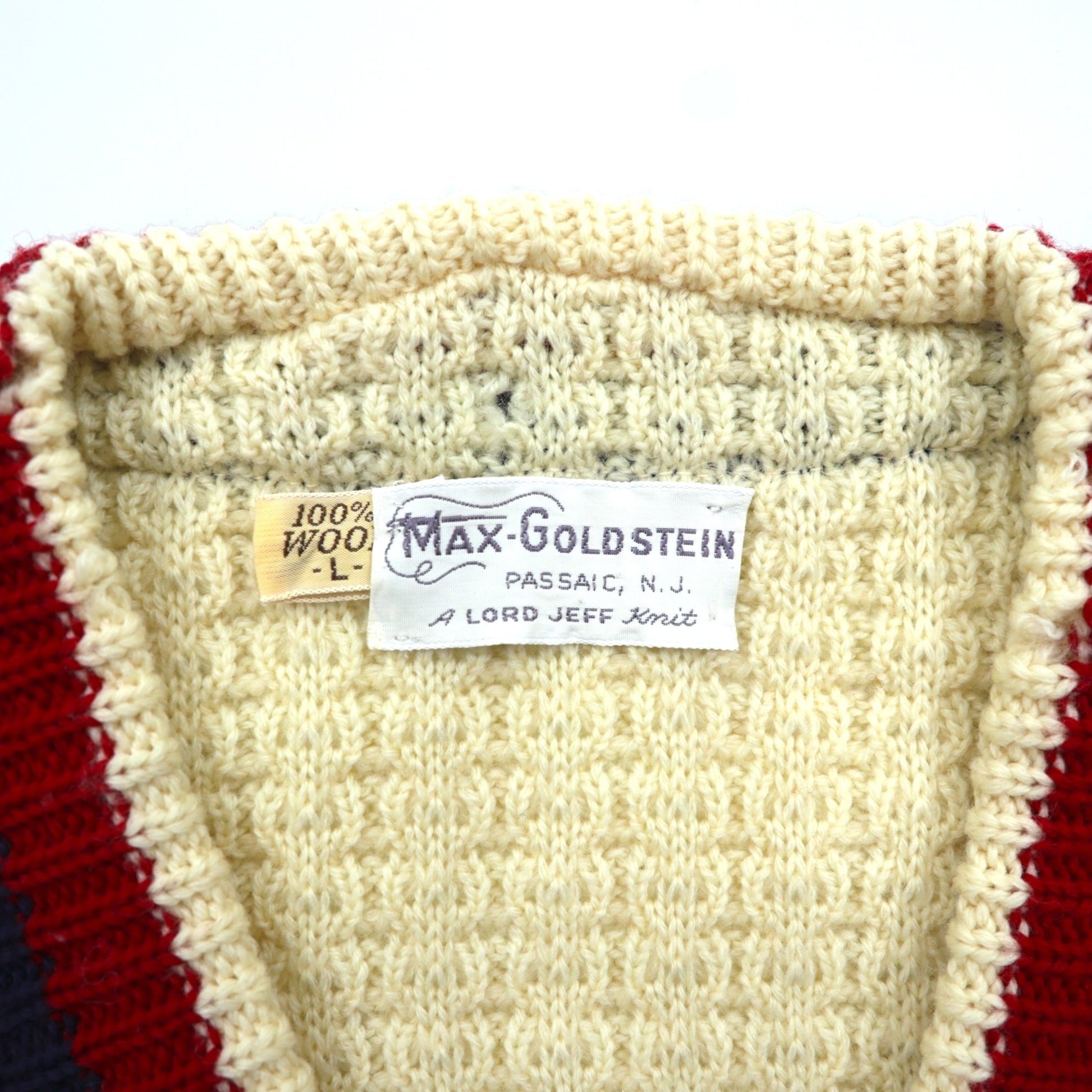 60s USA UNION MADE Vintage Knitweat ワッフル編み チルデン ニット セーター L 生成り ナチュラル ウール MAX-GOLDSTEIN Lord Jeff Knit 60年代 USA製