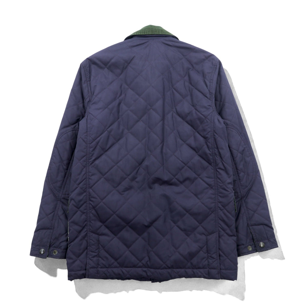 Polo Ralph Lauren 90年代 中綿 キルティングジャケット L ネイビー 襟コーデュロイ ダブルジップ チンストラップ エルボーパッチ 裏地チェック