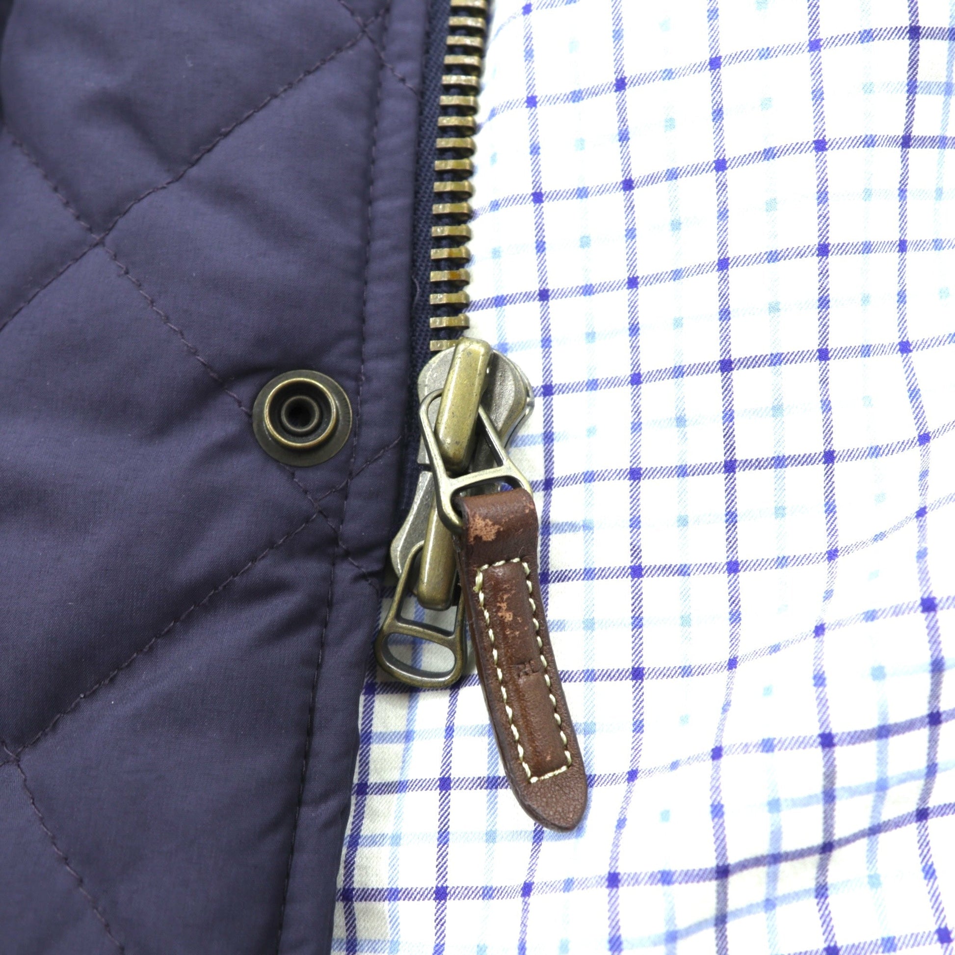 Polo Ralph Lauren 90年代 中綿 キルティングジャケット L ネイビー 襟コーデュロイ ダブルジップ チンストラップ エルボーパッチ 裏地チェック