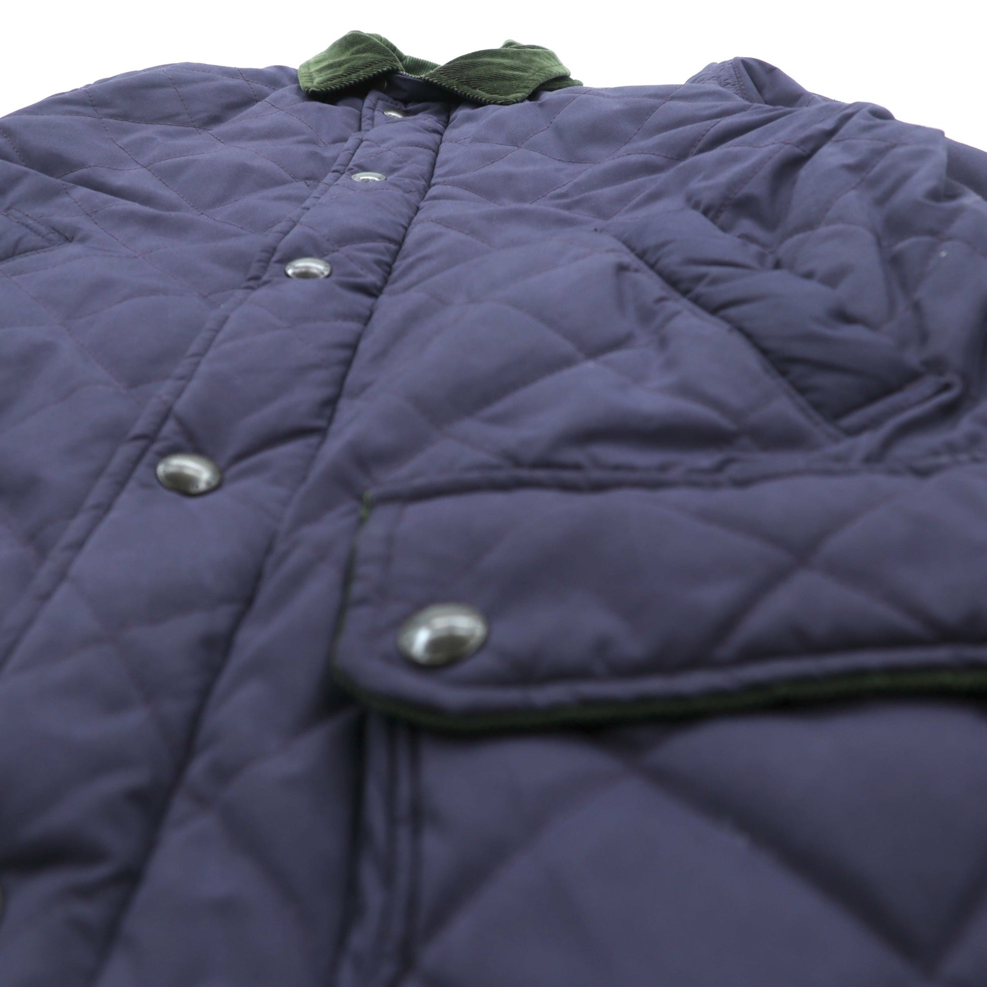 Polo Ralph Lauren 90年代 中綿 キルティングジャケット L ネイビー 襟コーデュロイ ダブルジップ チンストラップ エルボーパッチ 裏地チェック