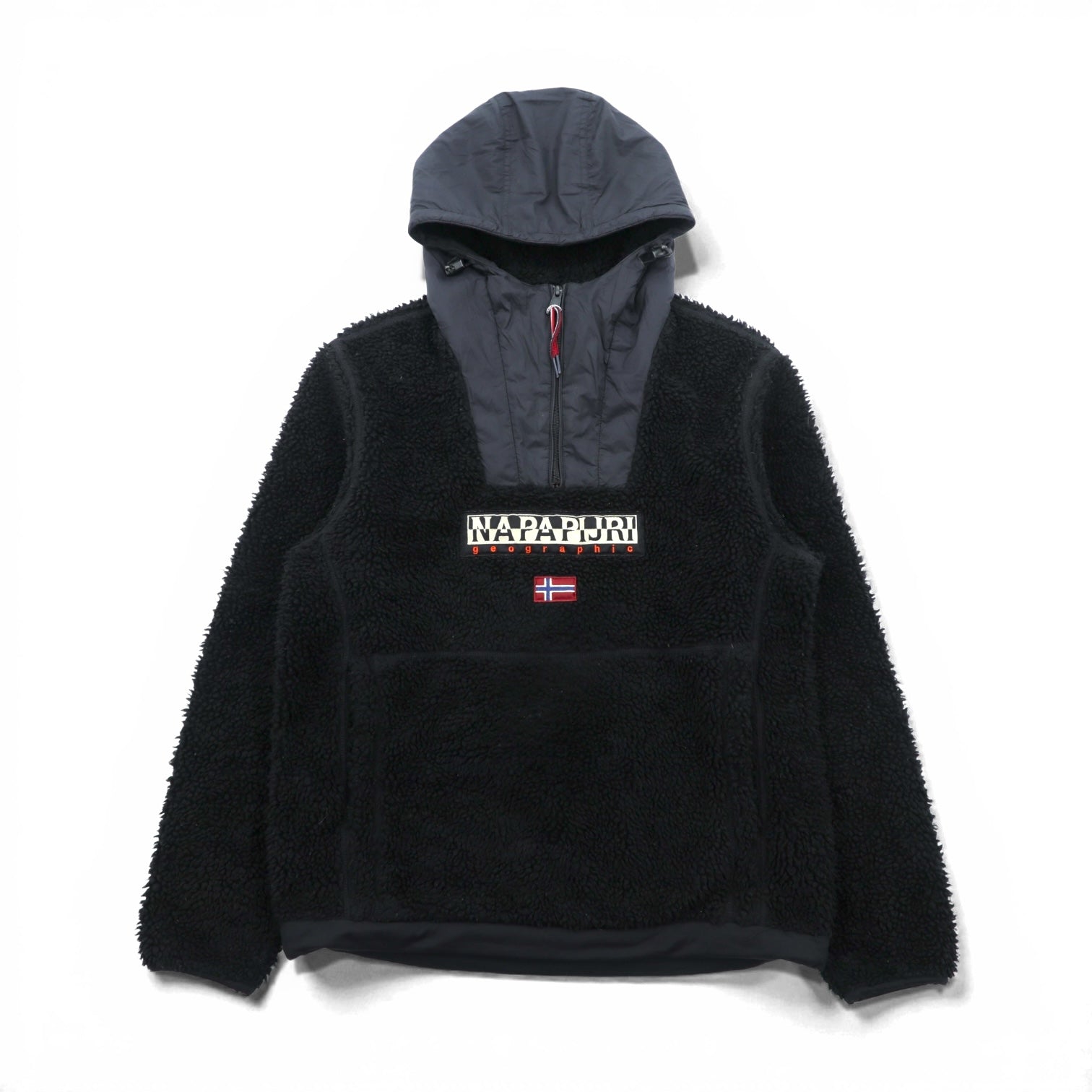 NAPAPIJRI ハーフジップ アノラックパーカー シェルパ フリースジャケット M ブラック ドローコード Teide Fleece Hoodie N0Y13M