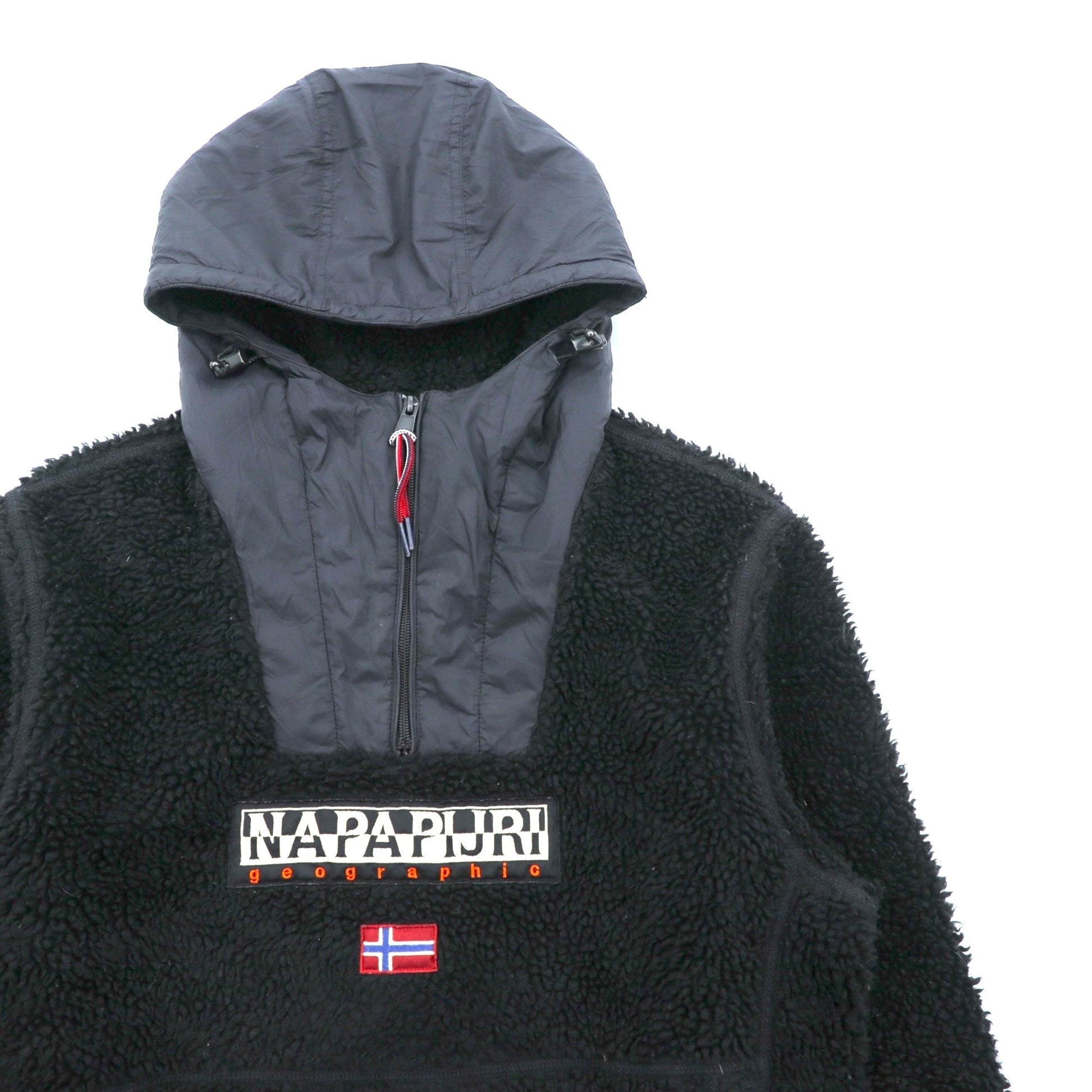 NAPAPIJRI ハーフジップ アノラックパーカー シェルパ フリースジャケット M ブラック ドローコード Teide Fleece Hoodie N0Y13M