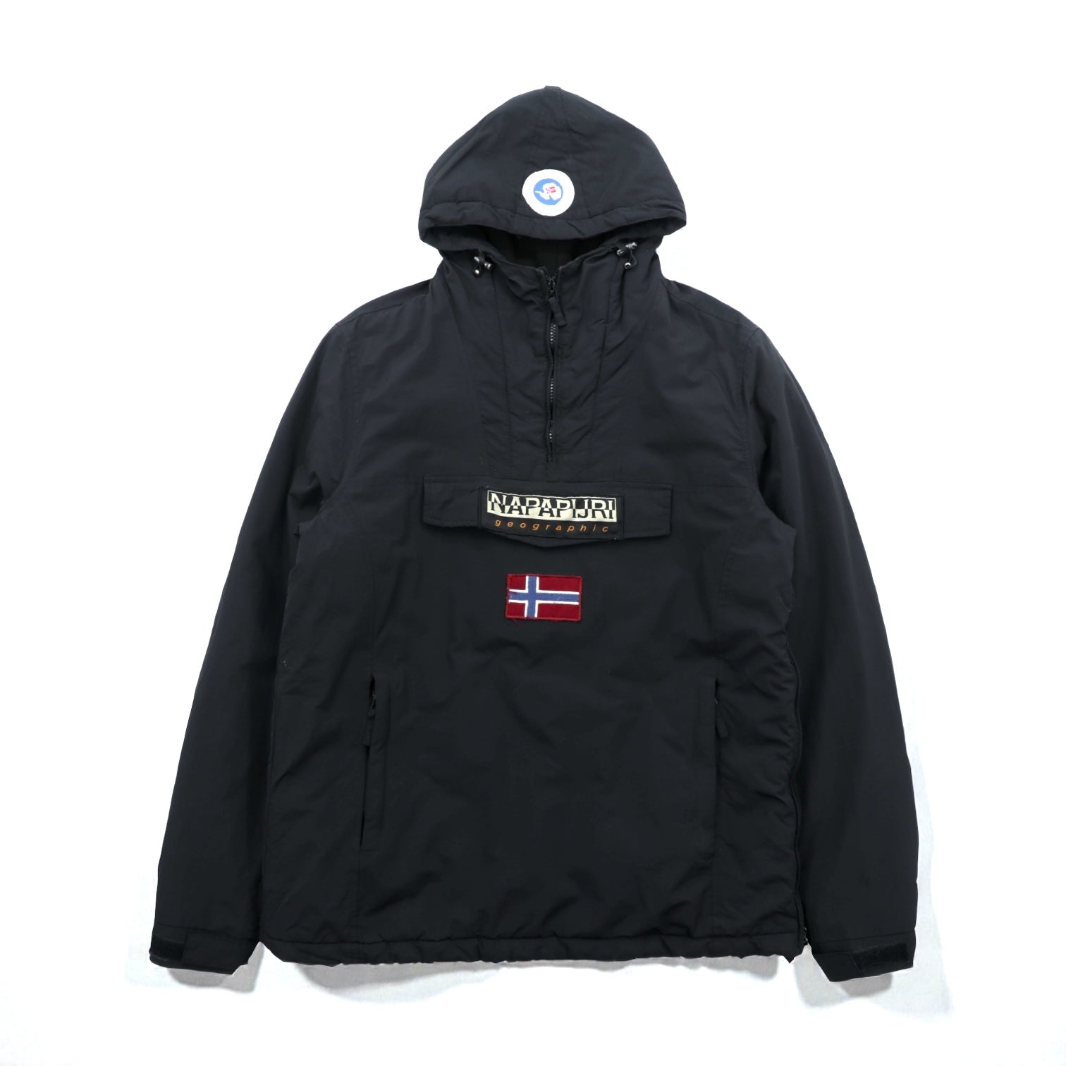 NAPAPIJRI フリース裏地 ハーフジップ 中綿 アノラックパーカー ナイロンジャケット XL ブラック サイドジップ スリット