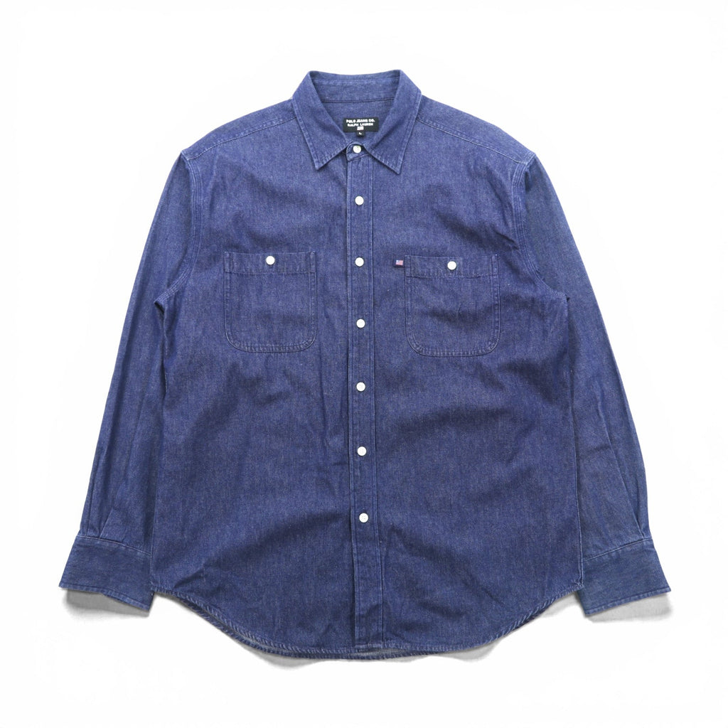 POLO JEANS CO. RALPH LAUREN 90年代 デニム シャツ L インディゴ ブルー 胸ポケット