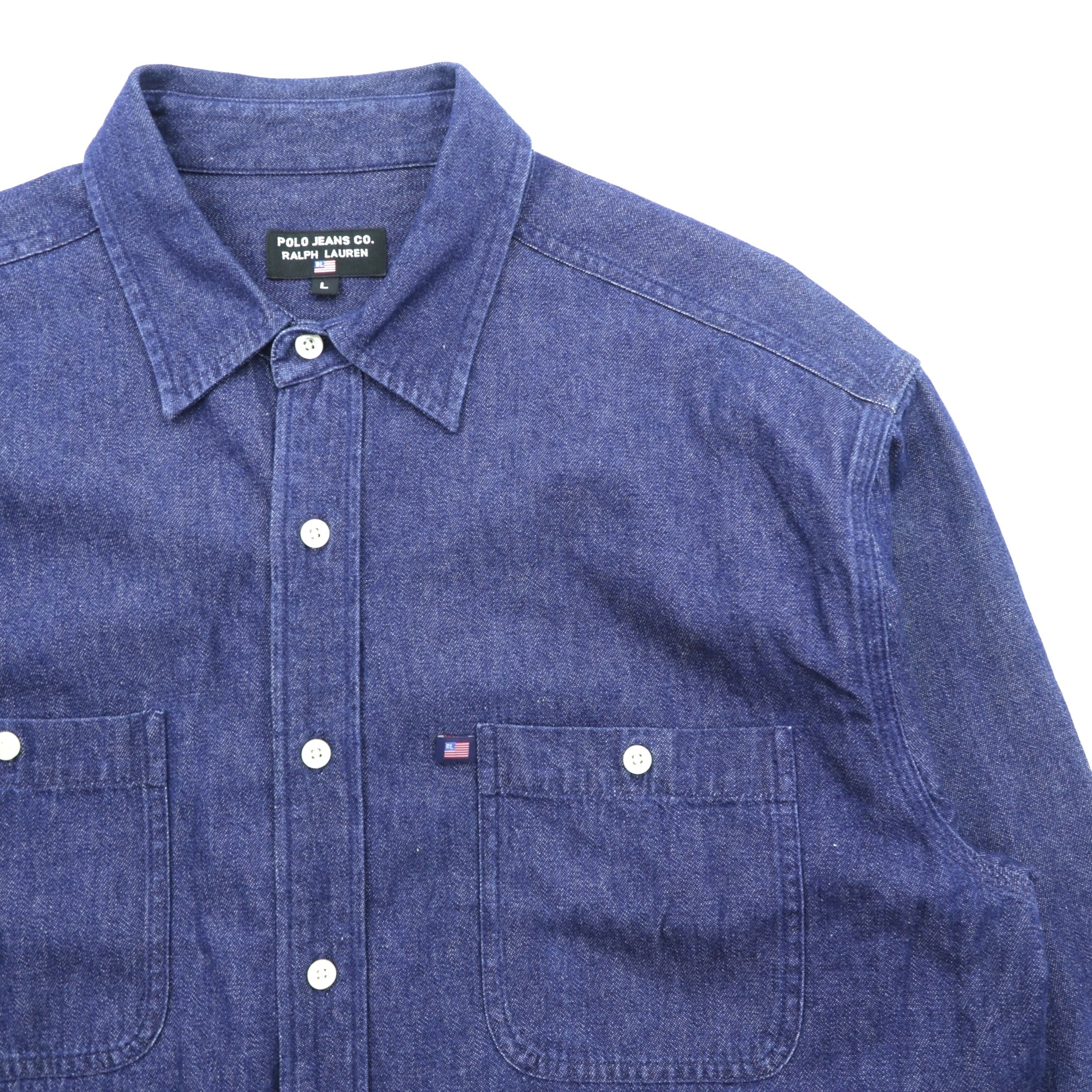 POLO JEANS CO. RALPH LAUREN 90年代 デニム シャツ L インディゴ ブルー 胸ポケット
