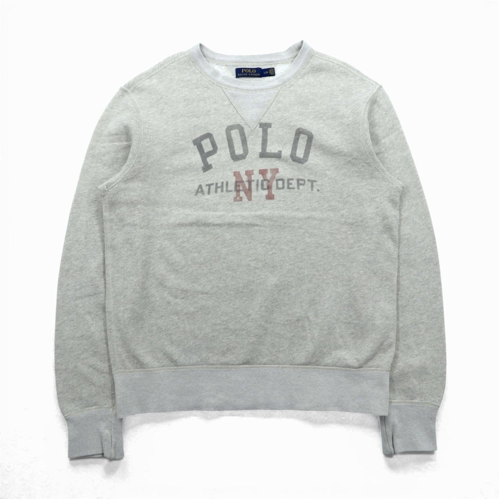 Polo Ralph Lauren 両V 染み込みプリントアーチロゴ スウェット トレーナー L グレー NY ATHLETIC DEPT.