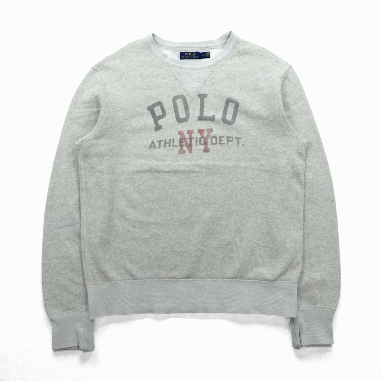 Polo Ralph Lauren 両V 染み込みプリントアーチロゴ スウェット トレーナー L グレー NY ATHLETIC DEPT.