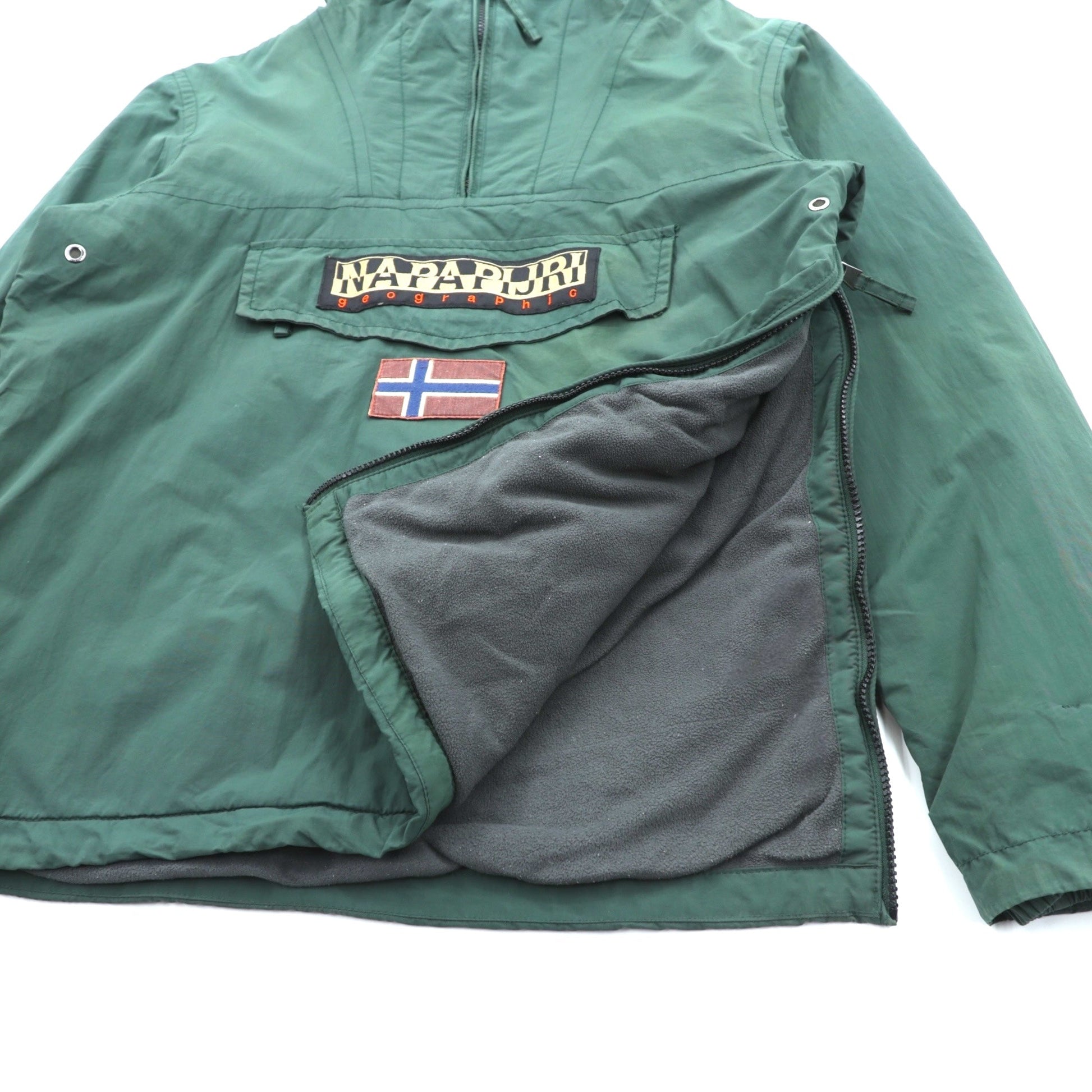 NAPAPIJRI ハーフジップ アノラックパーカー ナイロンジャケット フリースライナー L カーキ RAIN FOREST WINTER ANORAK TAPED SEAMS N0Y7H2