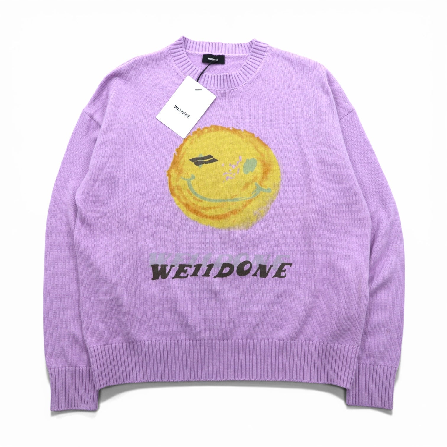 WE11DONE スマイリー PRINTED KNIT SWEATER コットンニット セーター L ラベンダー 未使用品