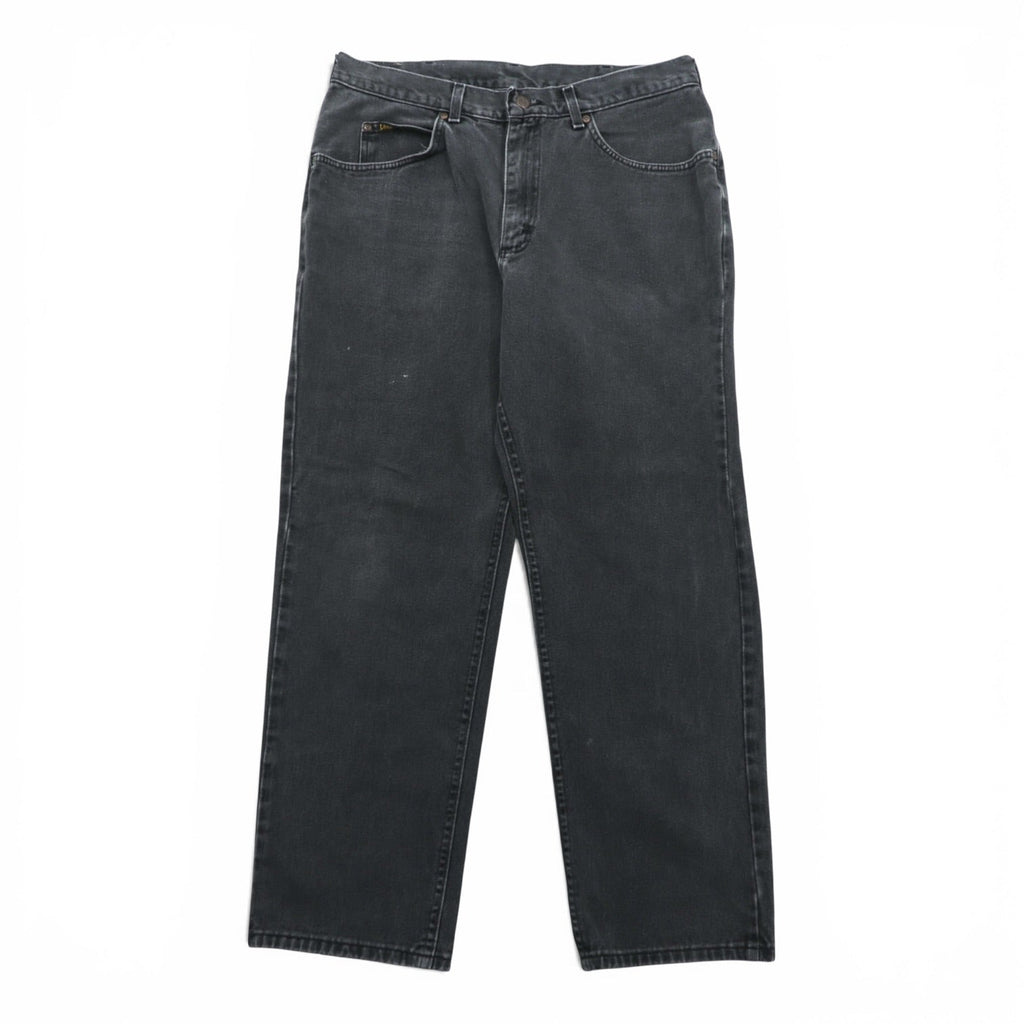 Lee 90年代 USA製 バギー ジーンズ テーパード ブラック デニムパンツ L ブラック ジッパーフライ レザーパッチ リラックスフィット 2055508