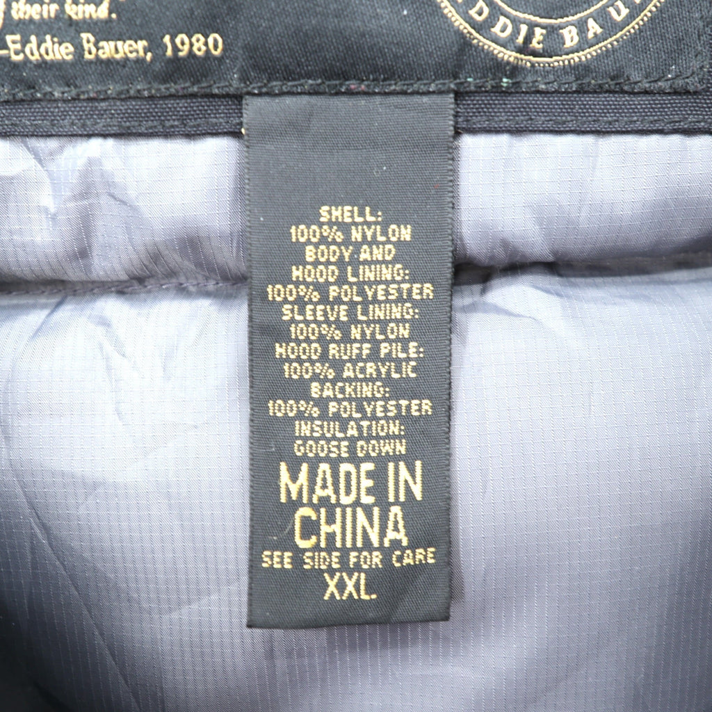 Eddie Bauer プレミアム グース PREMIUM Goose Down ダウンジャケット 2XL ブラック ファー着脱式 ドローコード