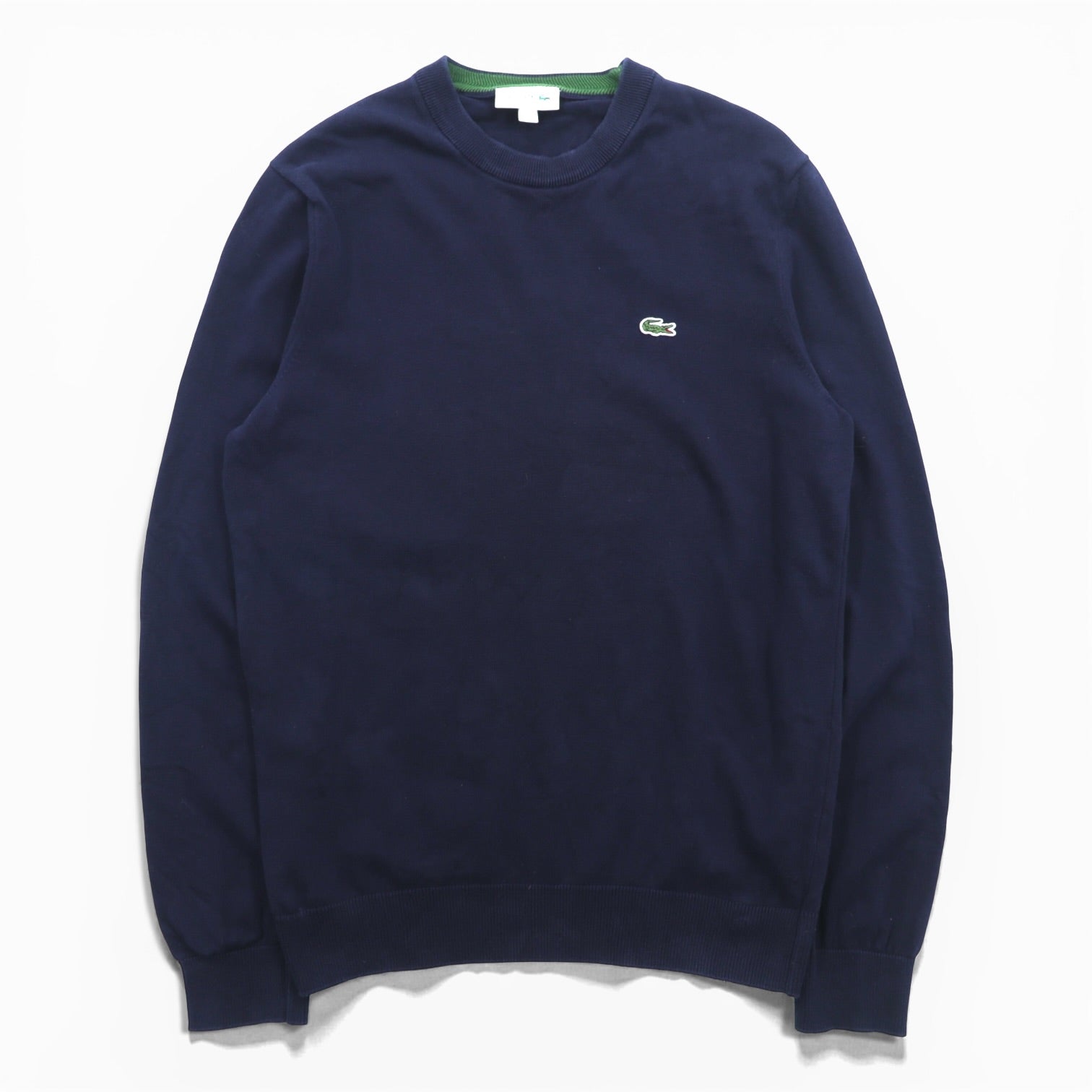 LACOSTE オーガニックコットン クルーネック ニット セーター M ネイビー REGULAR FIT ワンポイントロゴ AH1985