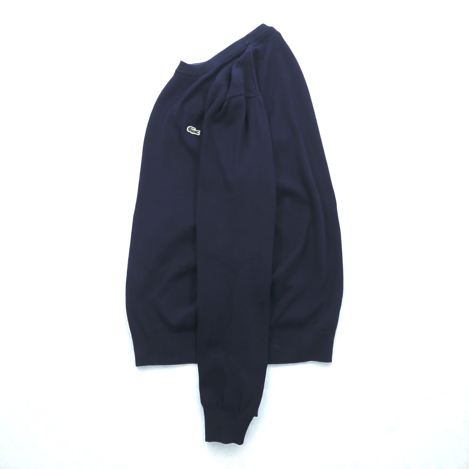 LACOSTE オーガニックコットン クルーネック ニット セーター M ネイビー REGULAR FIT ワンポイントロゴ AH1985