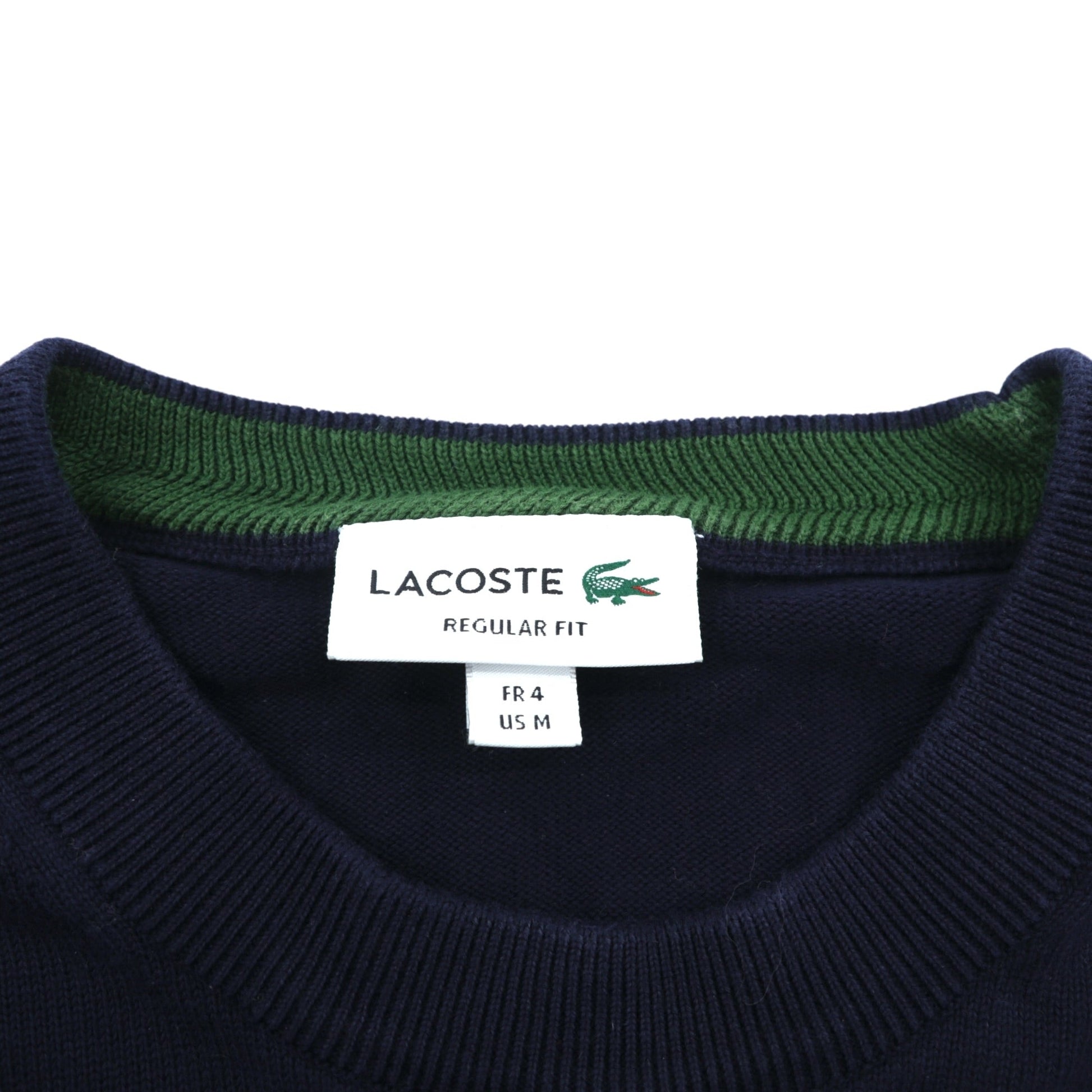 LACOSTE オーガニックコットン クルーネック ニット セーター M ネイビー REGULAR FIT ワンポイントロゴ AH1985
