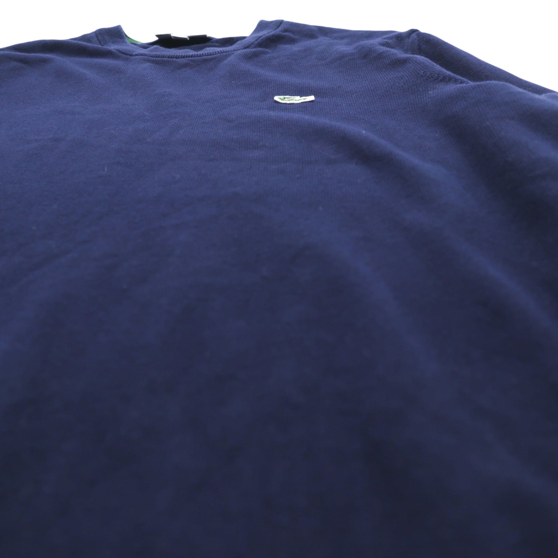 LACOSTE オーガニックコットン クルーネック ニット セーター M ネイビー REGULAR FIT ワンポイントロゴ AH1985