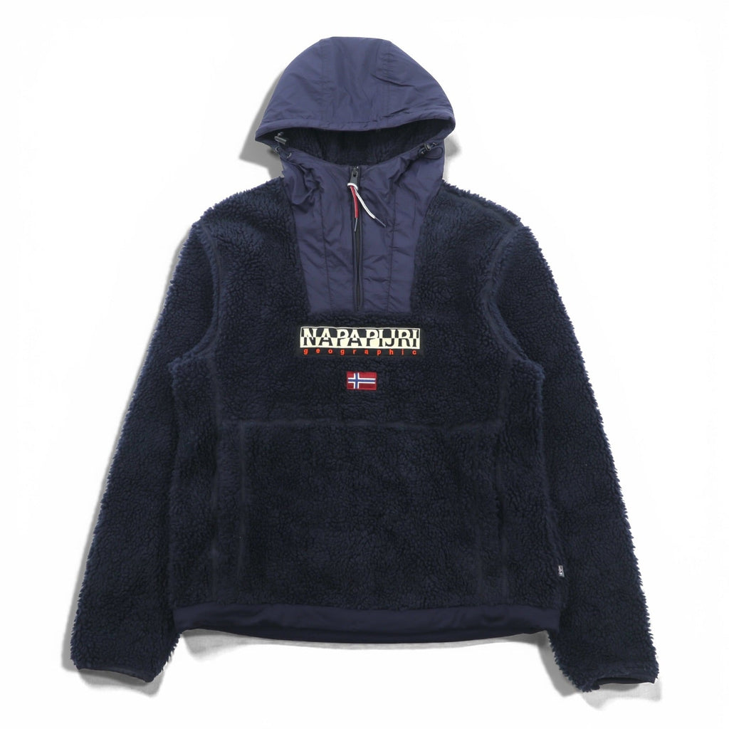 NAPAPIJRI ハーフジップ アノラックパーカー シェルパ フリースジャケット L ネイビー ドローコード Teide Fleece Hoodie N0Y13M