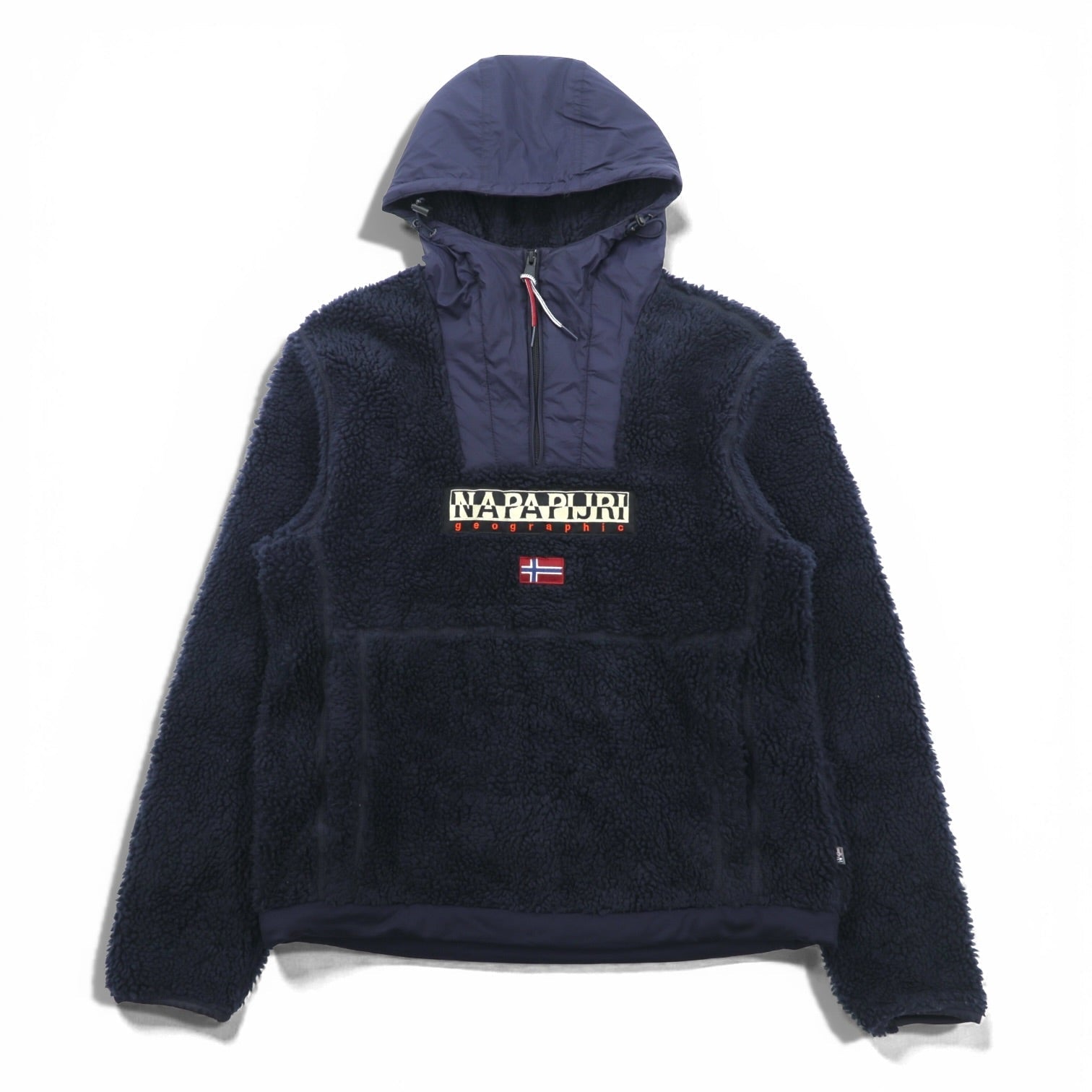 NAPAPIJRI ハーフジップ アノラックパーカー シェルパ フリースジャケット L ネイビー ドローコード Teide Fleece Hoodie N0Y13M