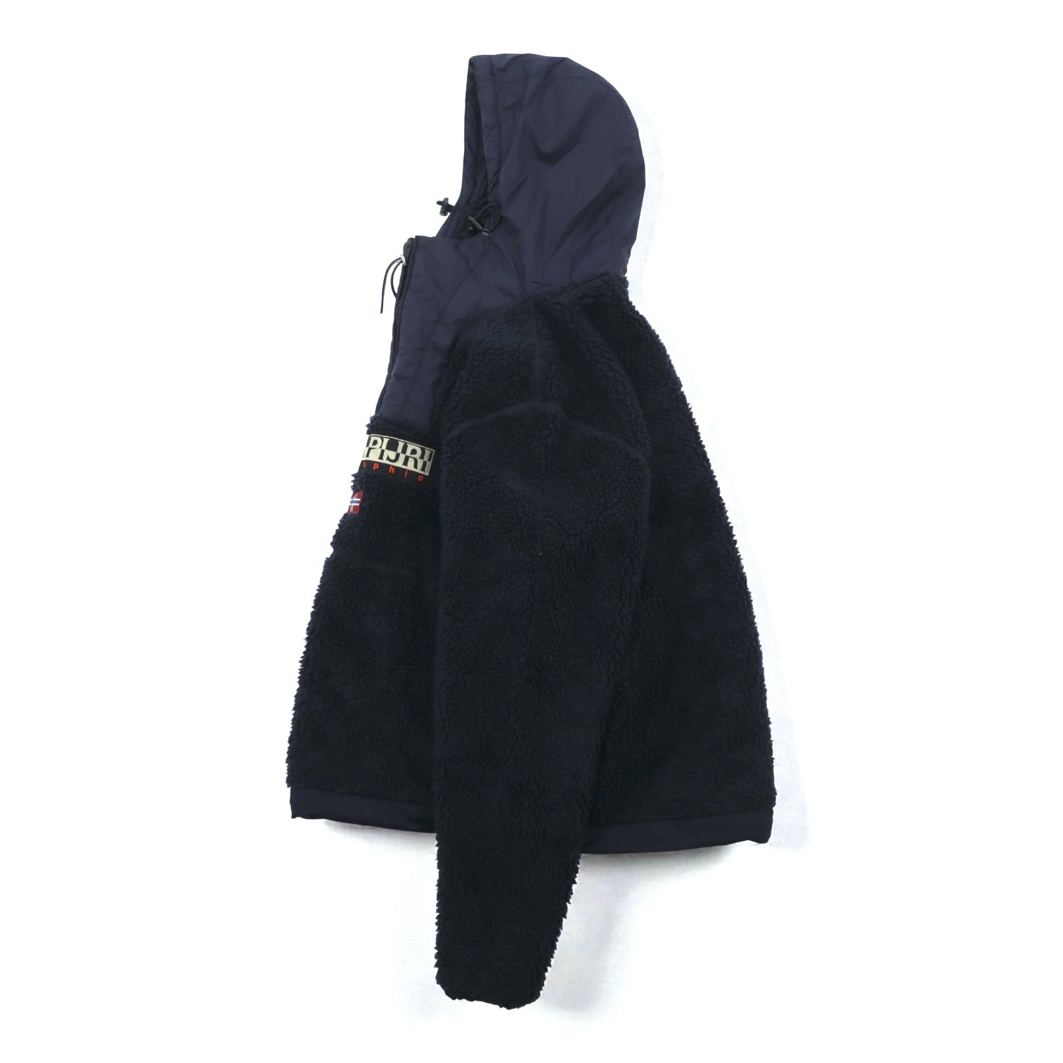 NAPAPIJRI ハーフジップ アノラックパーカー シェルパ フリースジャケット L ネイビー ドローコード Teide Fleece Hoodie N0Y13M
