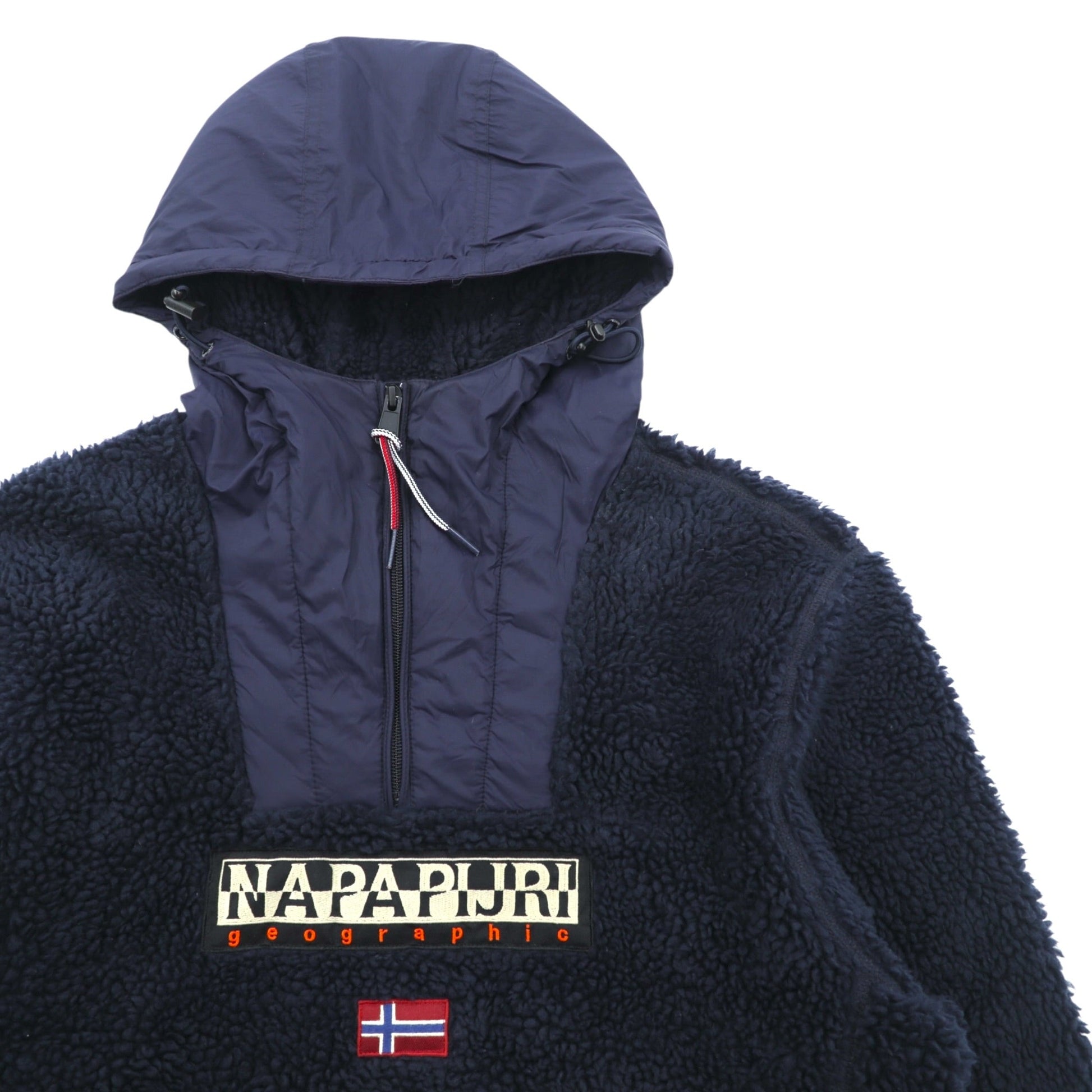 NAPAPIJRI ハーフジップ アノラックパーカー シェルパ フリースジャケット L ネイビー ドローコード Teide Fleece Hoodie N0Y13M