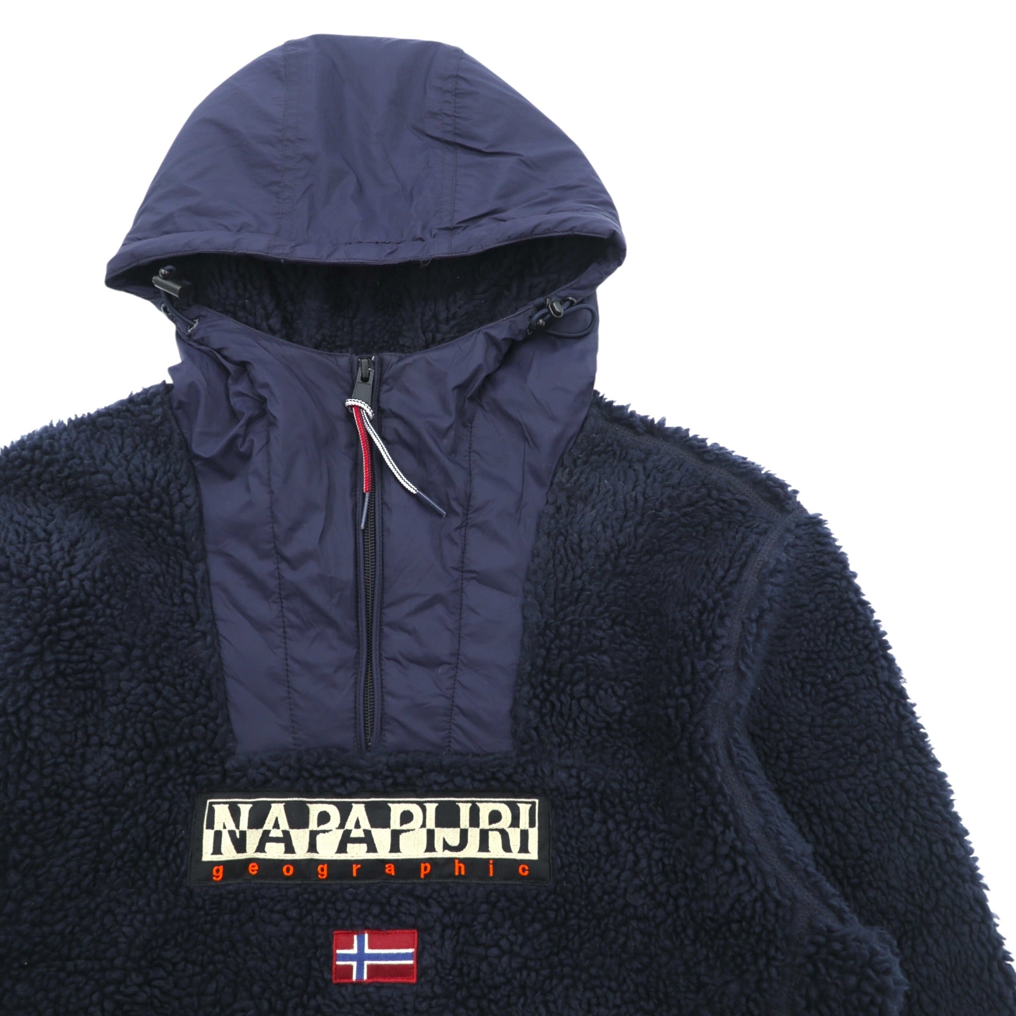 NAPAPIJRI ハーフジップ アノラックパーカー シェルパ フリースジャケット L ネイビー ドローコード Teide Fleece Hoodie N0Y13M