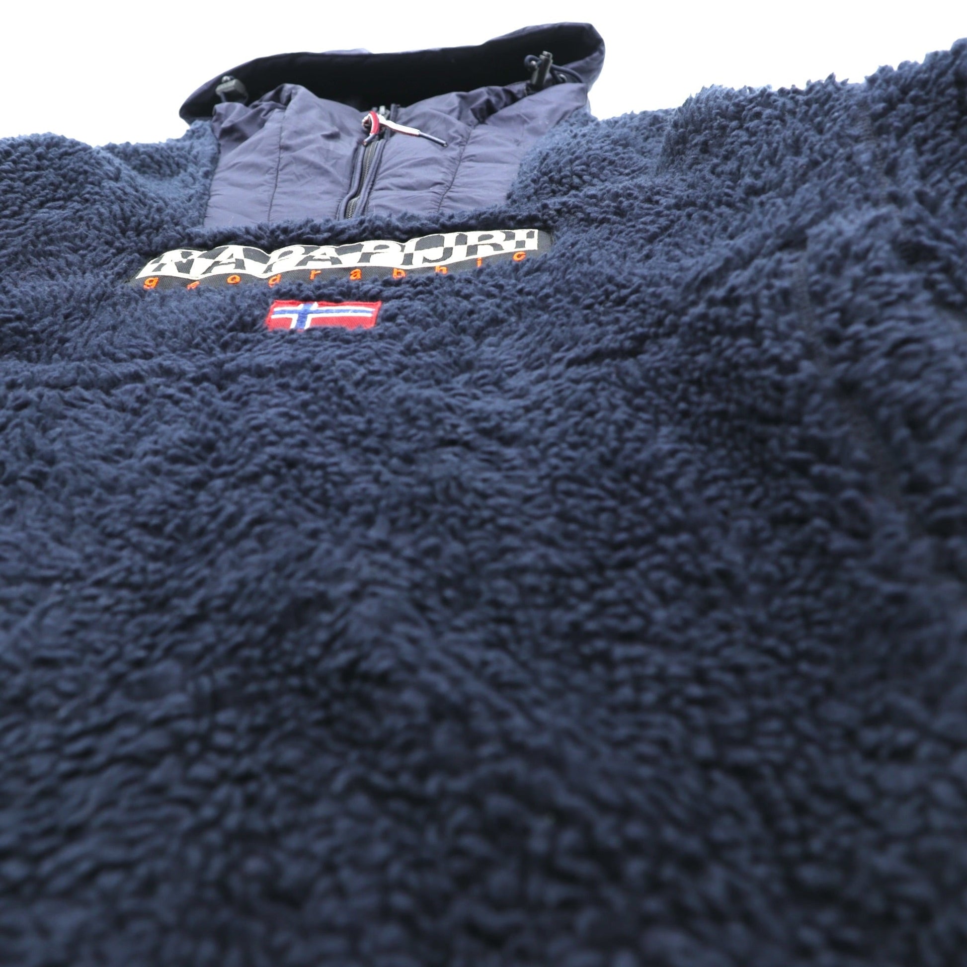 NAPAPIJRI ハーフジップ アノラックパーカー シェルパ フリースジャケット L ネイビー ドローコード Teide Fleece Hoodie N0Y13M