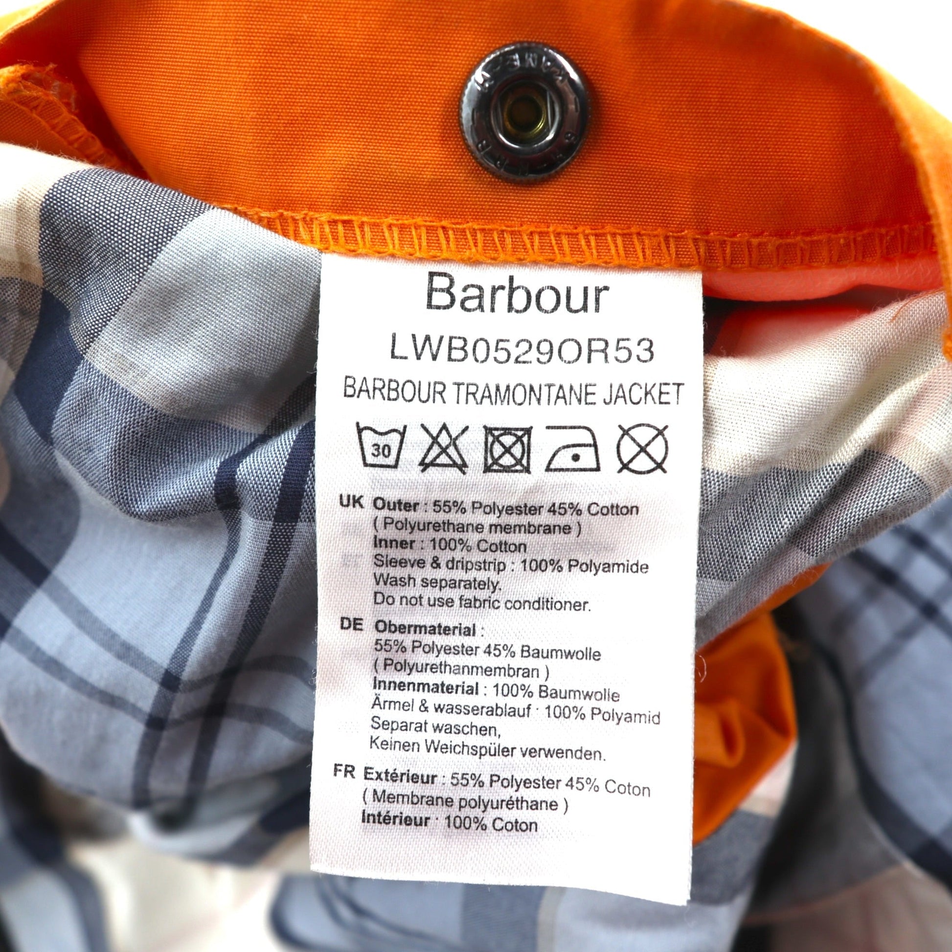 Barbour フード着脱式 ナイロンジャケット マウンテンパーカー M オレンジ 防水 トラモンタン TRAMONTANE JACKET WEATHER COMFORT LWB0529OR53