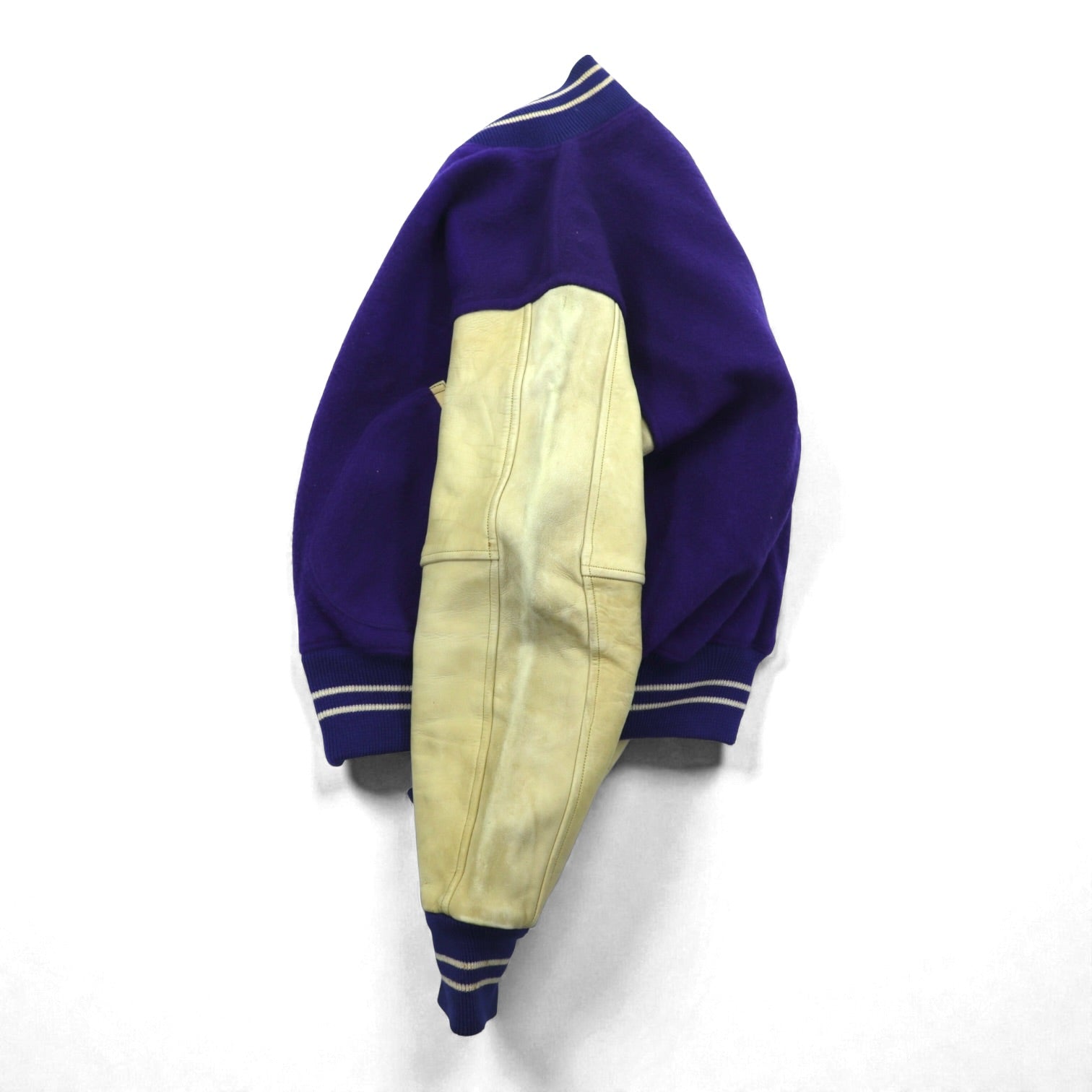 40年代 Vintage LOWE & CAMPBELL 袖レザー切り替え ボタスタ スタジャン L ブルー ウール