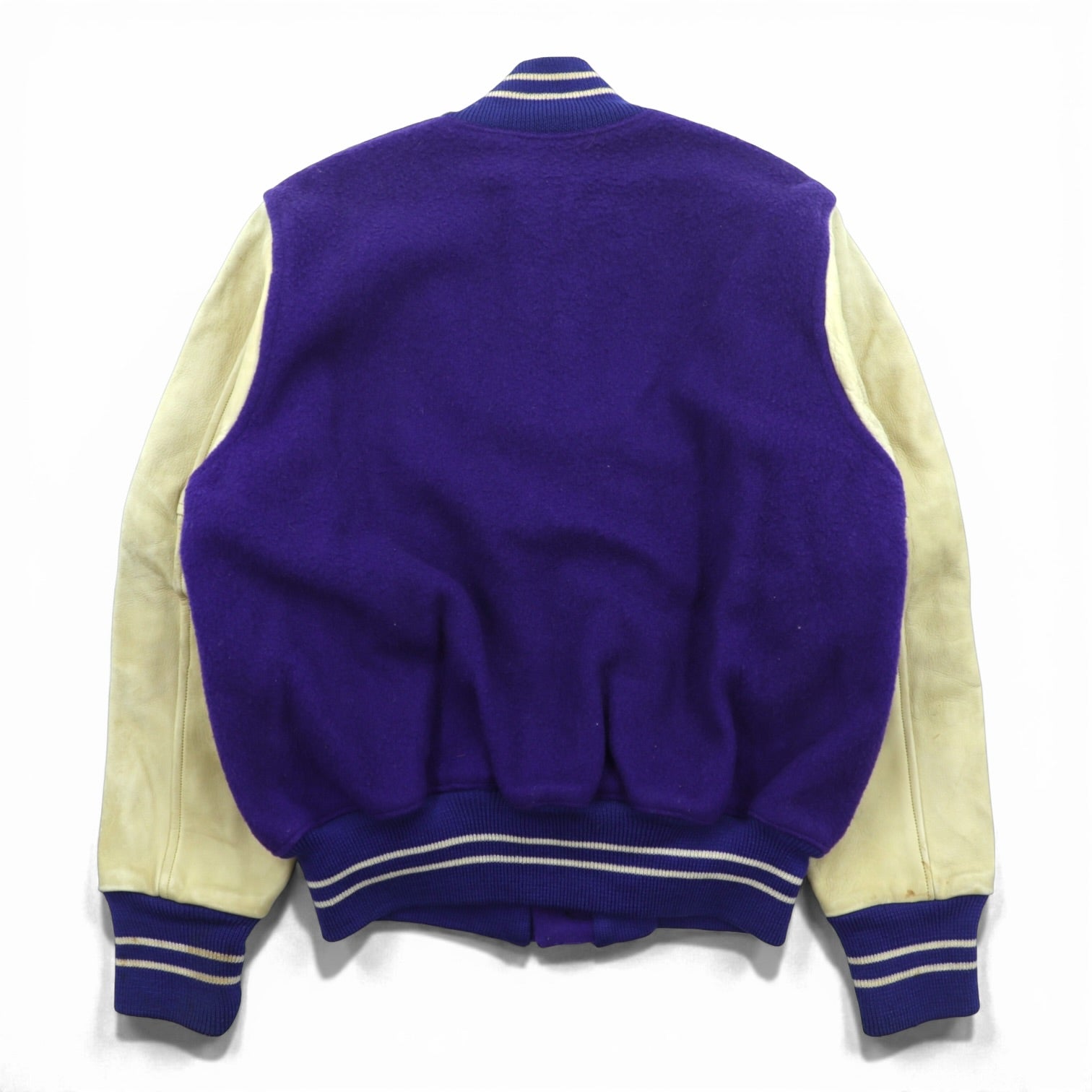 40年代 Vintage LOWE & CAMPBELL 袖レザー切り替え ボタスタ スタジャン L ブルー ウール