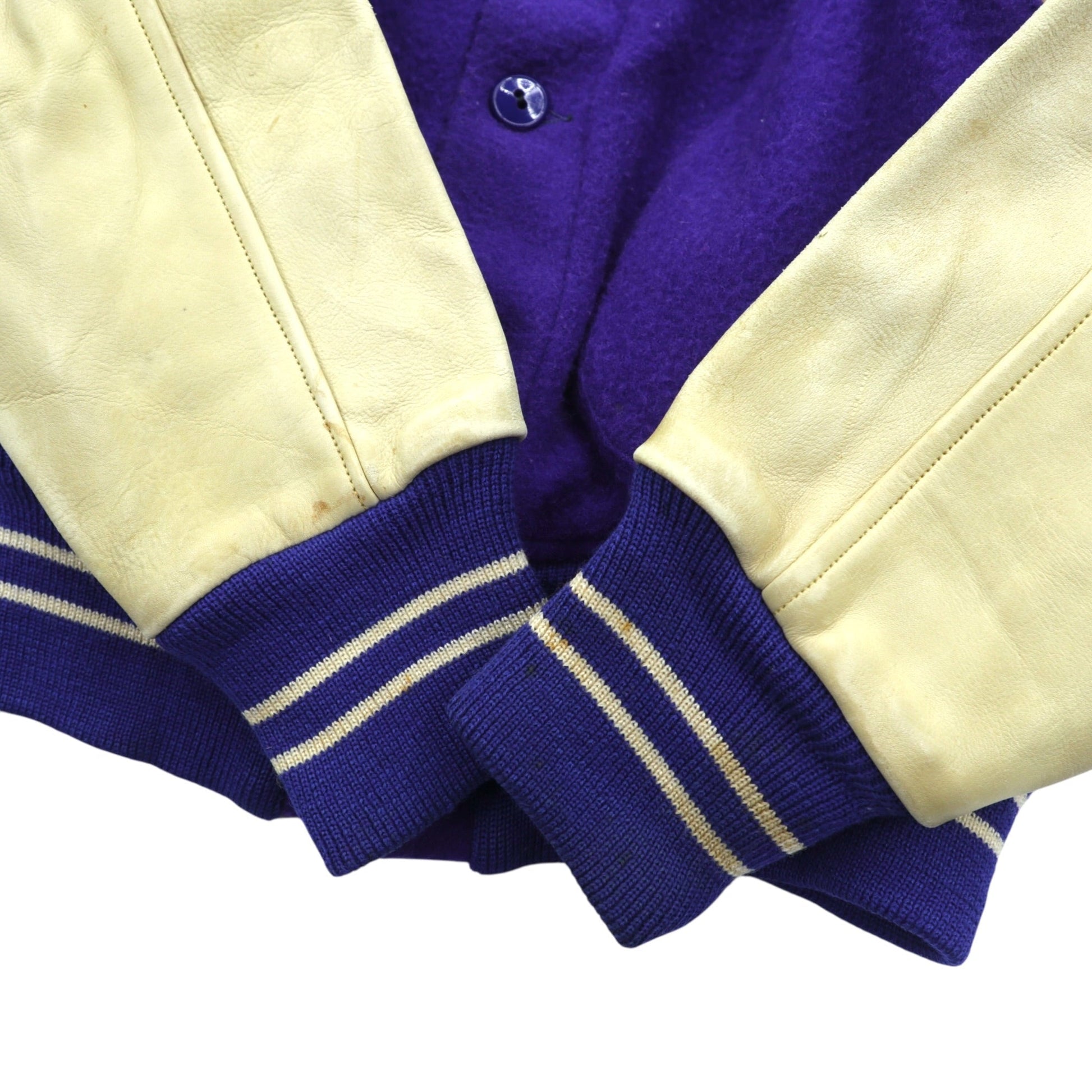 40年代 Vintage LOWE & CAMPBELL 袖レザー切り替え ボタスタ スタジャン L ブルー ウール