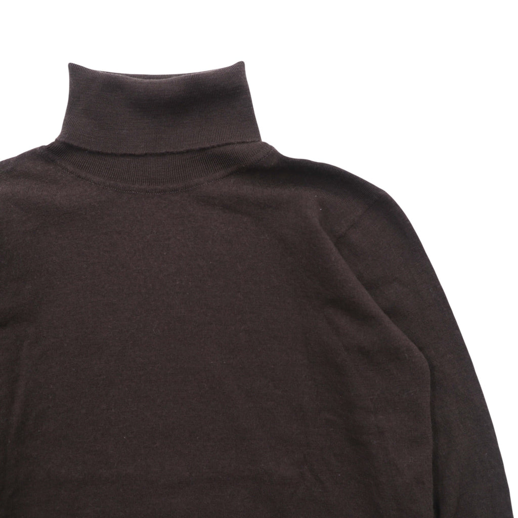 JOHN SMEDLEY 英国製 メリノウール タートルネック ニット セーター M ブラウン 短丈 イギリス製