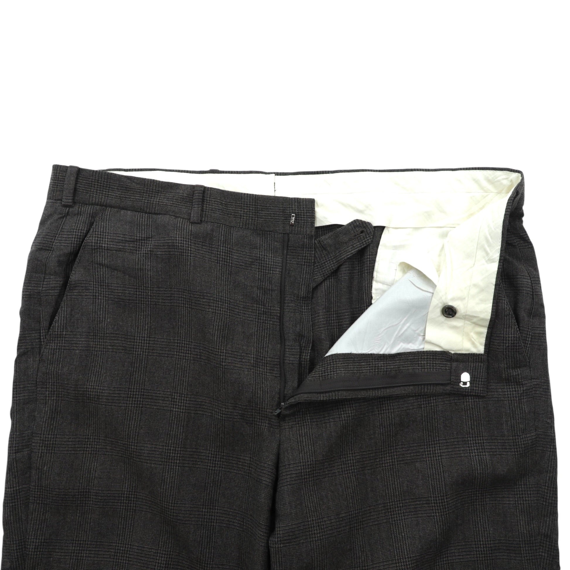 Brooks Brothers カナダ製 グレンチェック ワイド スラックス パンツ XL グレー ウール ダブルカフス