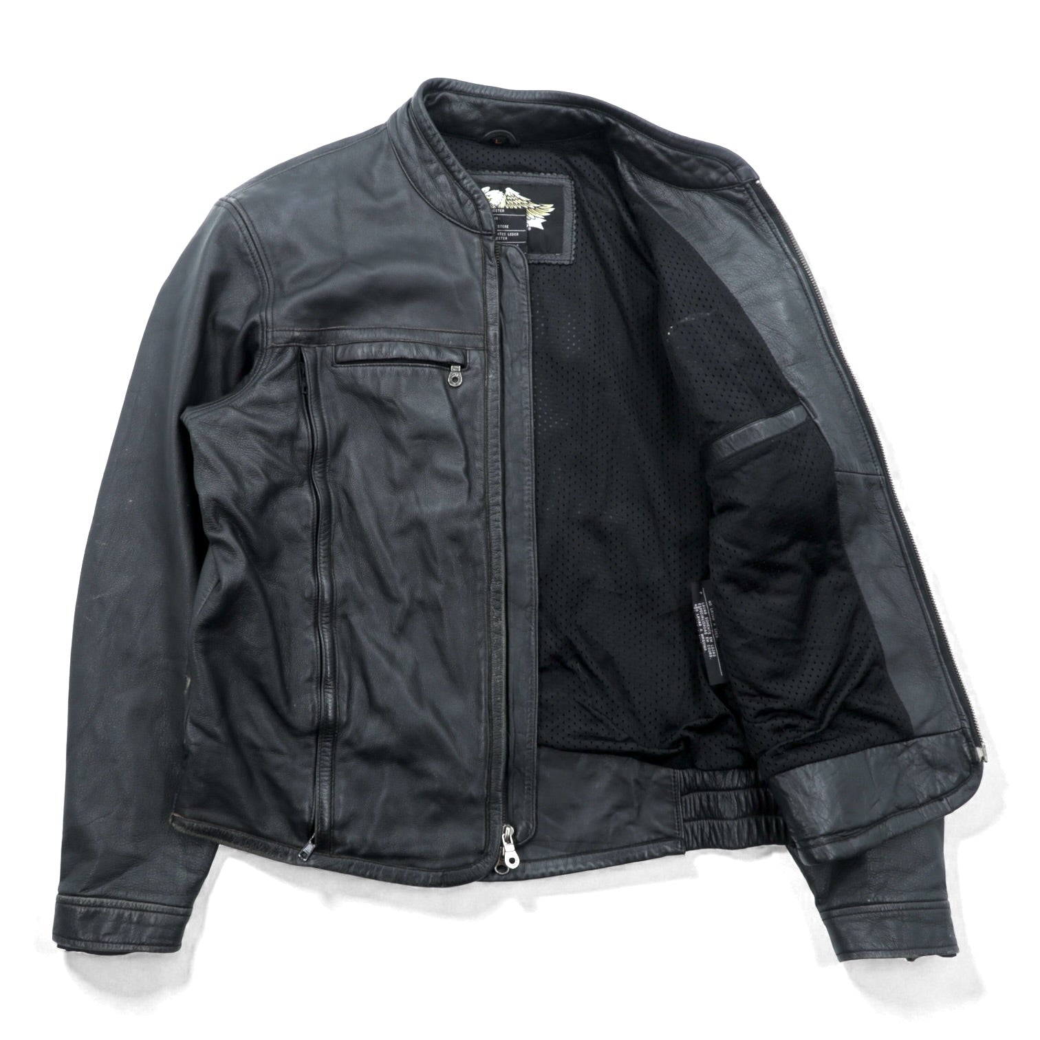 HARLEY DAVIDSON シングル ライダースジャケット L ブラック ダブルジップ レザー 本革 バック エンボスロゴ