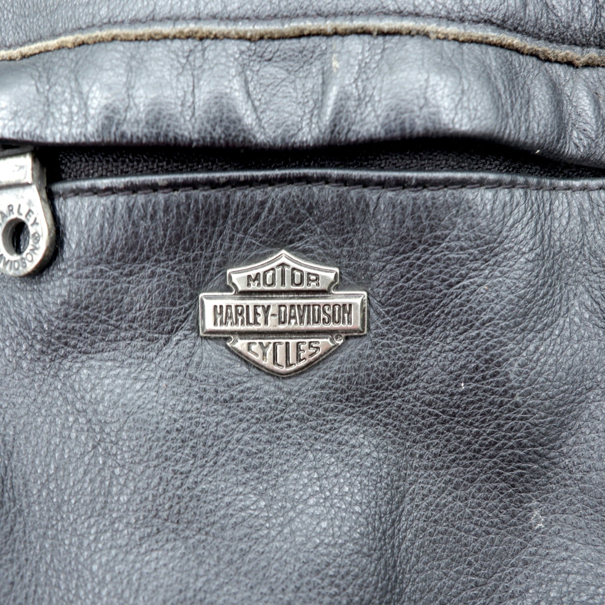 HARLEY DAVIDSON シングル ライダースジャケット L ブラック ダブルジップ レザー 本革 バック エンボスロゴ