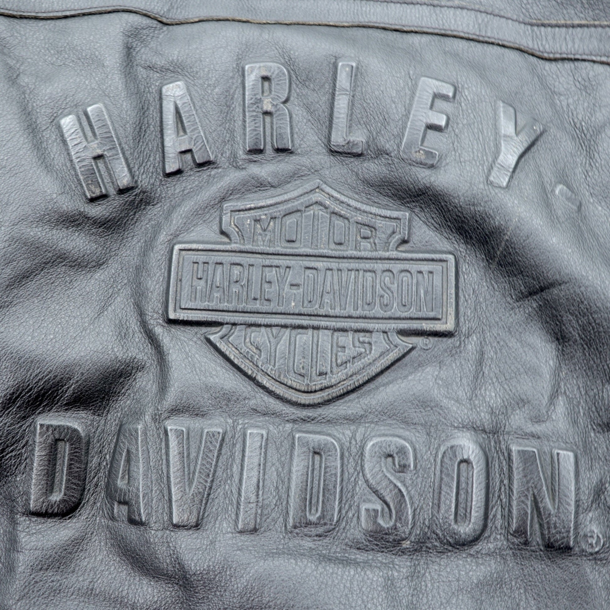HARLEY DAVIDSON シングル ライダースジャケット L ブラック ダブルジップ レザー 本革 バック エンボスロゴ