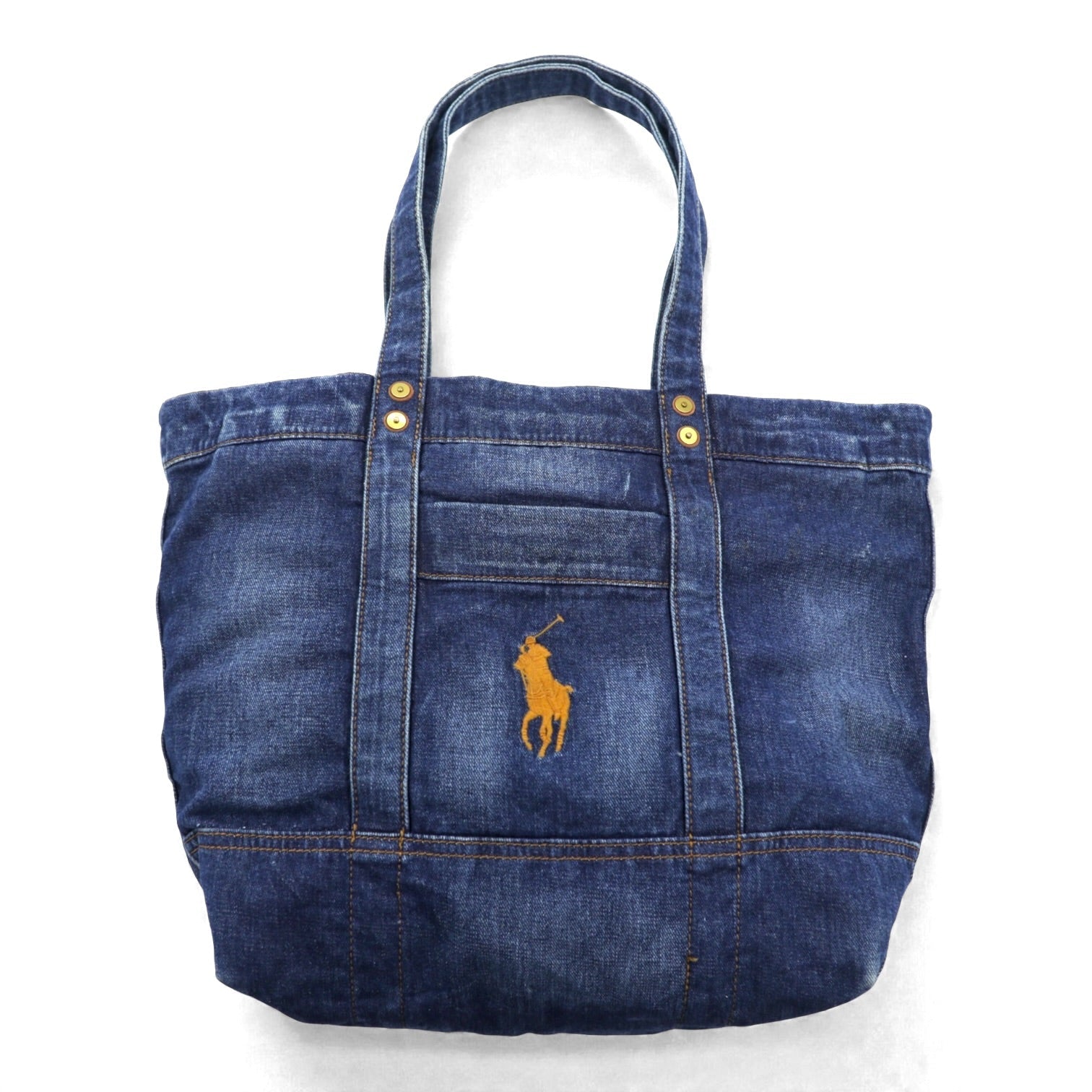 Polo Ralph Lauren ビッグポニー刺繍 ヴィンテージウォッシュ加工 デニム トートバッグ ジップ開閉 インディゴ