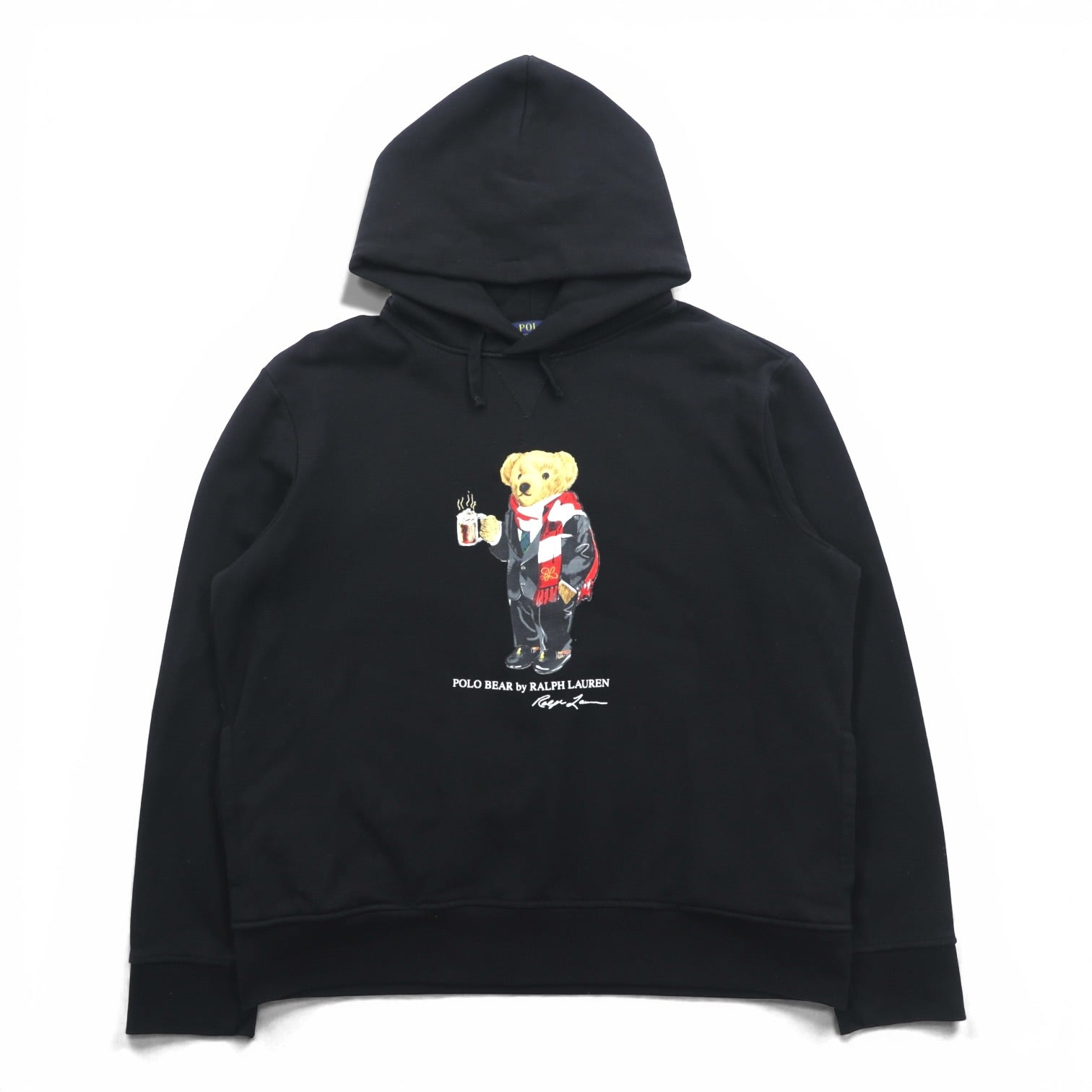 Polo Ralph Lauren ポロベア 前V プルオーバー パーカー L ブラック サイドポケット