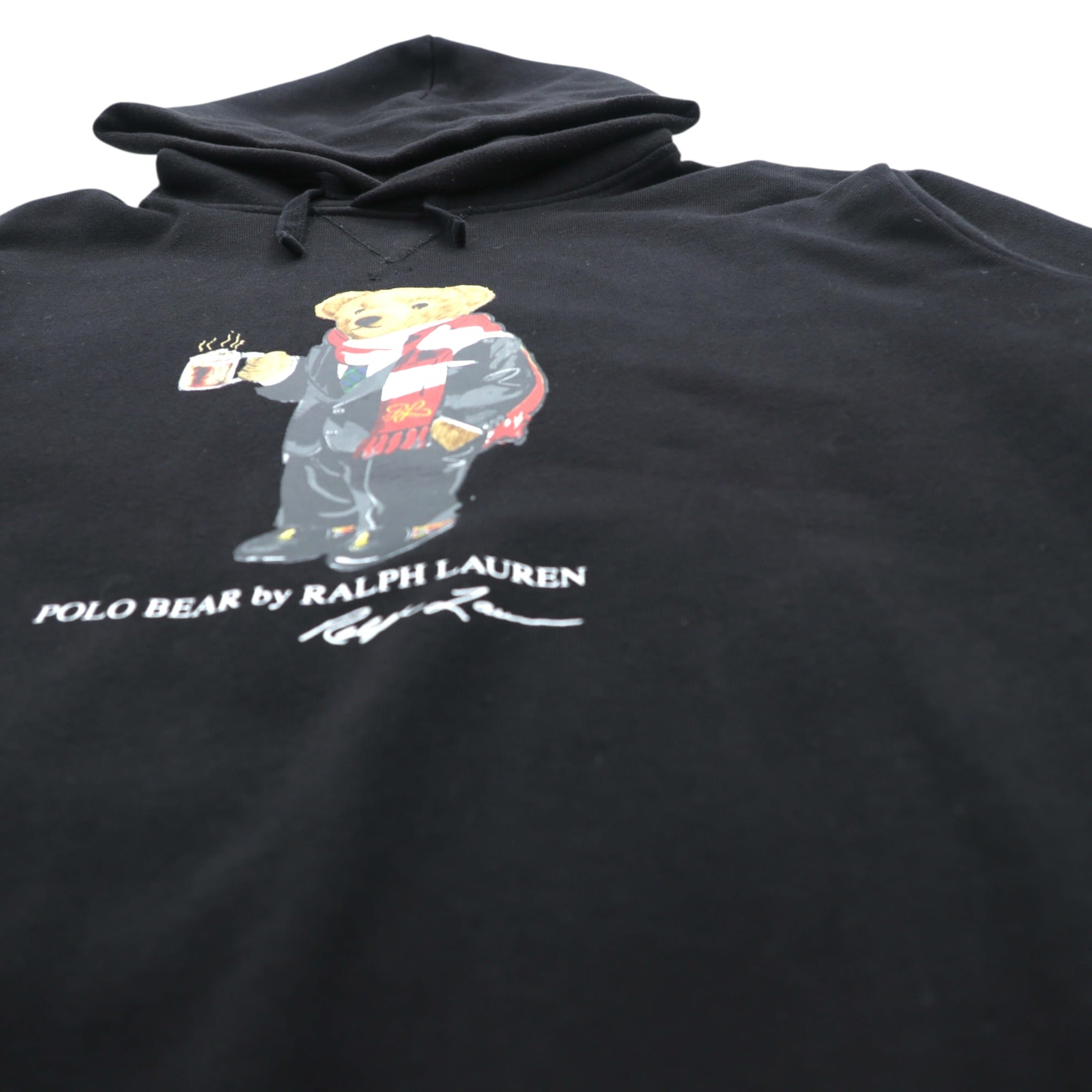 Polo Ralph Lauren ポロベア 前V プルオーバー パーカー L ブラック サイドポケット