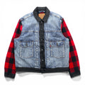Levi's PREMIUM 2ndタイプ ハイブリッド トラッカージャケット ビッグE デニムジャケット M プリーツ 再構築 バッファローチェック フランネル TYPE II HYBRID 77382-0000