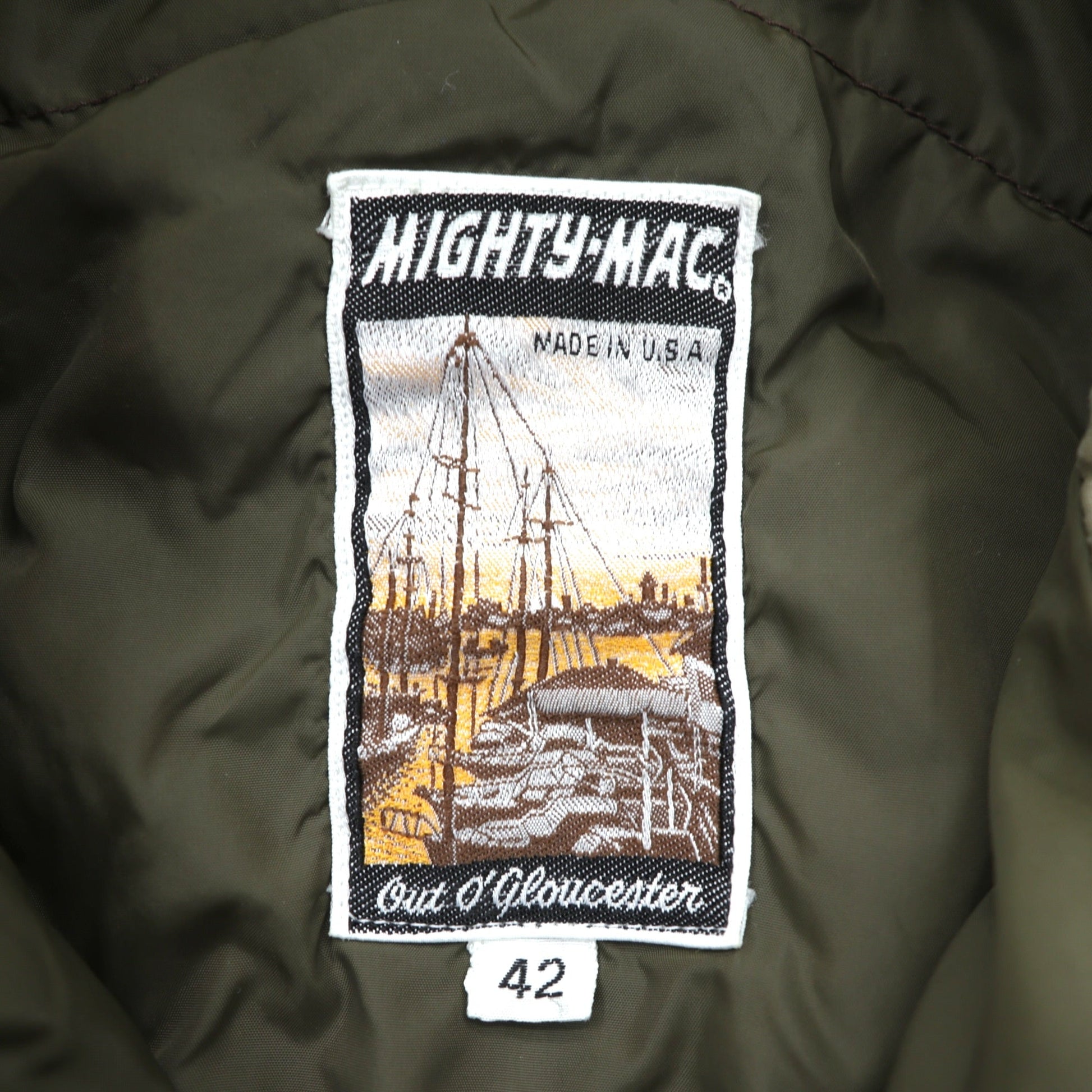 MIGHTY MAC 70年代 USA製 ヴィンテージ T字ジップ グース ダウンジャケット XL ベージュ ウエスト ドローコード