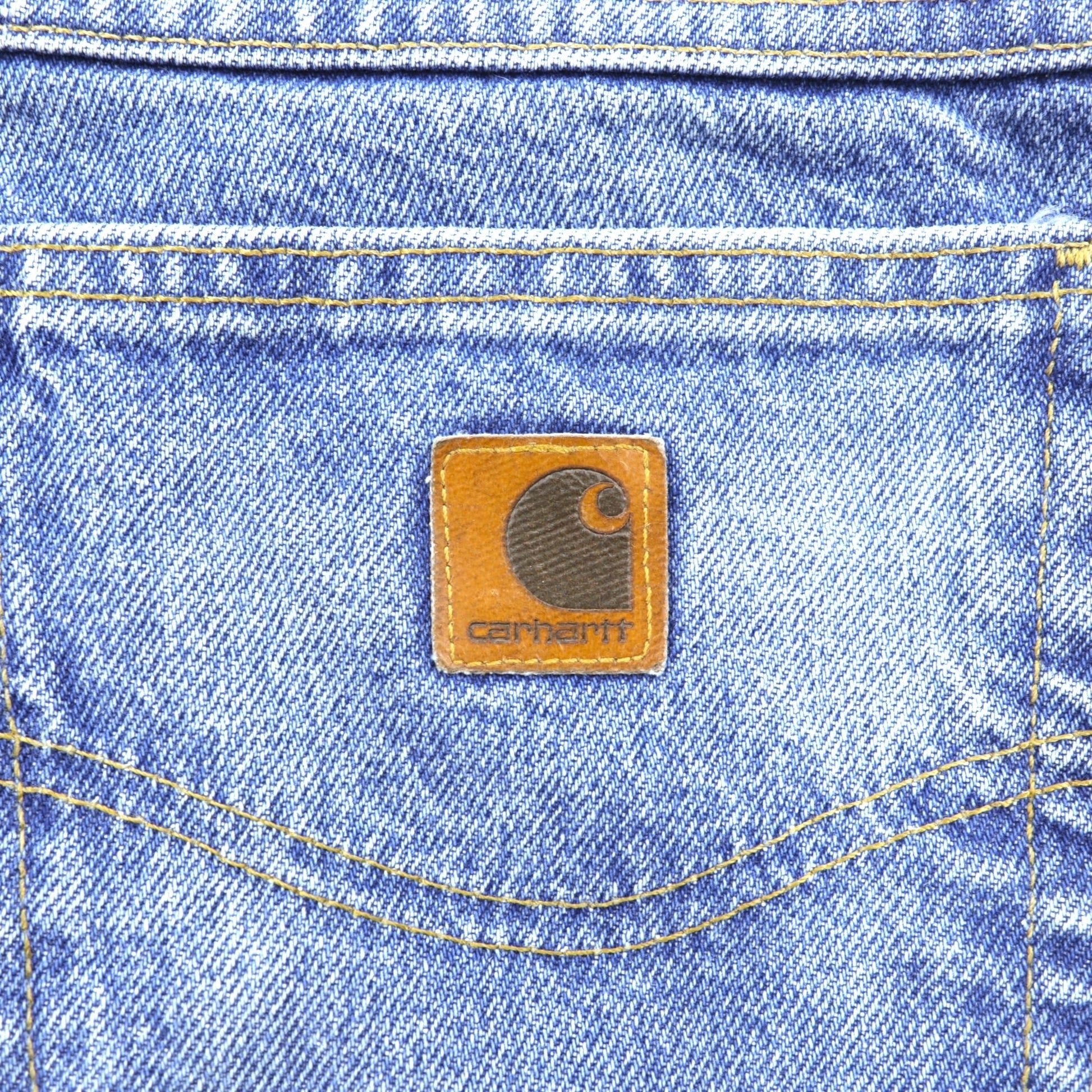 carhartt 90年代 リラックスフィット ネルライナー  デニムパンツ ジーンズ XL インディゴ 裏地チェック ライトウォッシュ