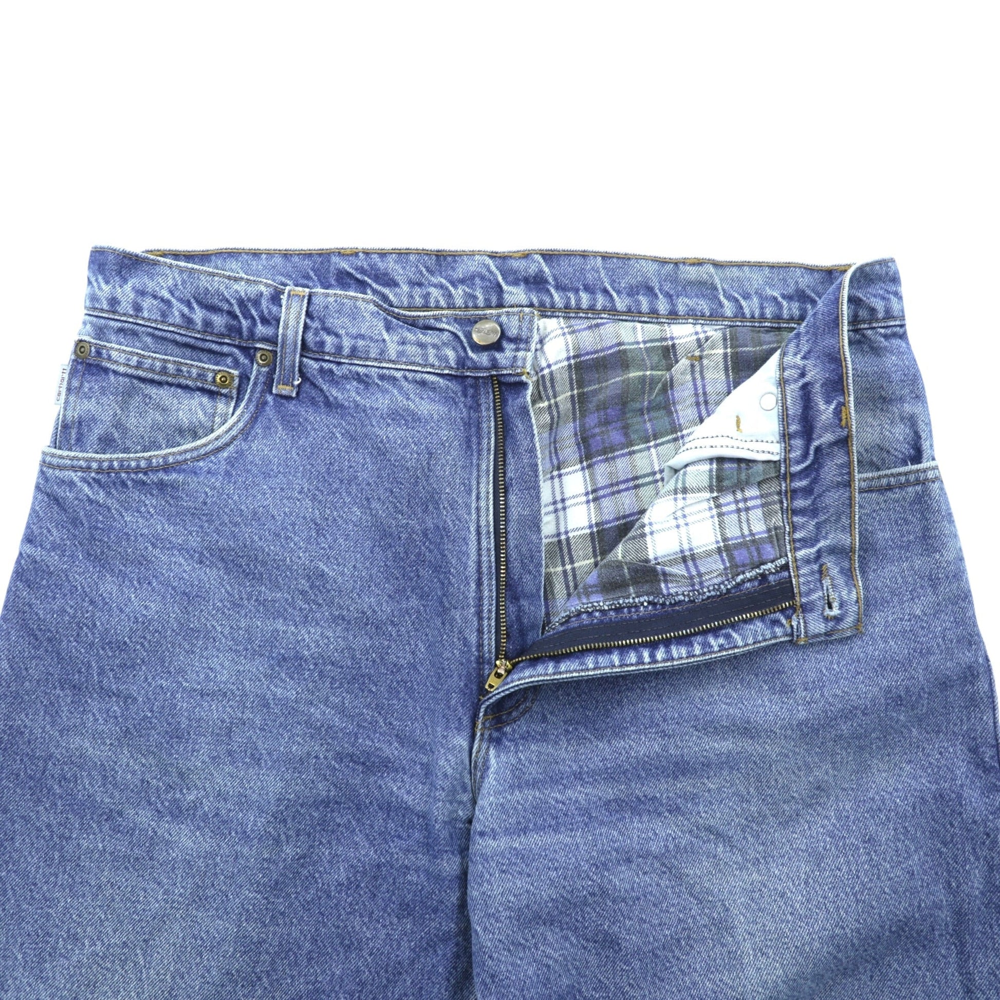 carhartt 90年代 リラックスフィット ネルライナー  デニムパンツ ジーンズ XL インディゴ 裏地チェック ライトウォッシュ