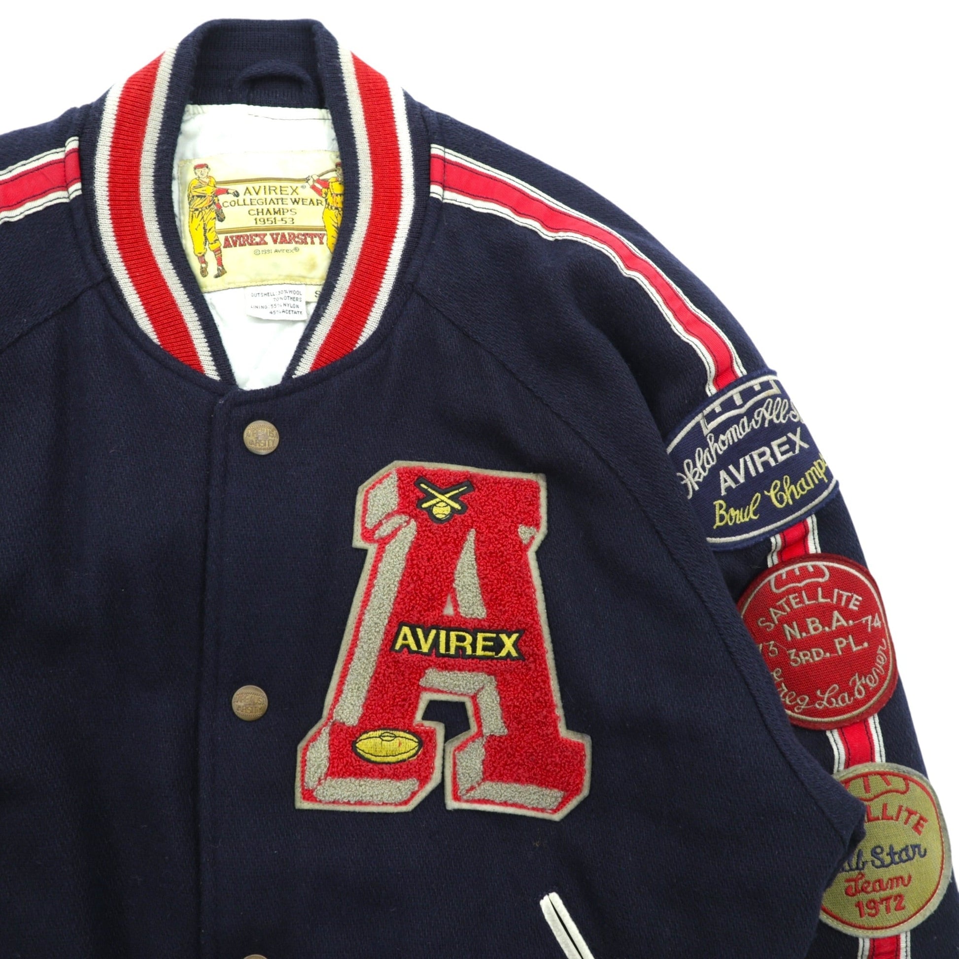 AVIREX 90年代 ヴィンテージ COLLEGIATE WEAR CHAMPS 1951-53 スタジャン L ウール レタード ワッペン
