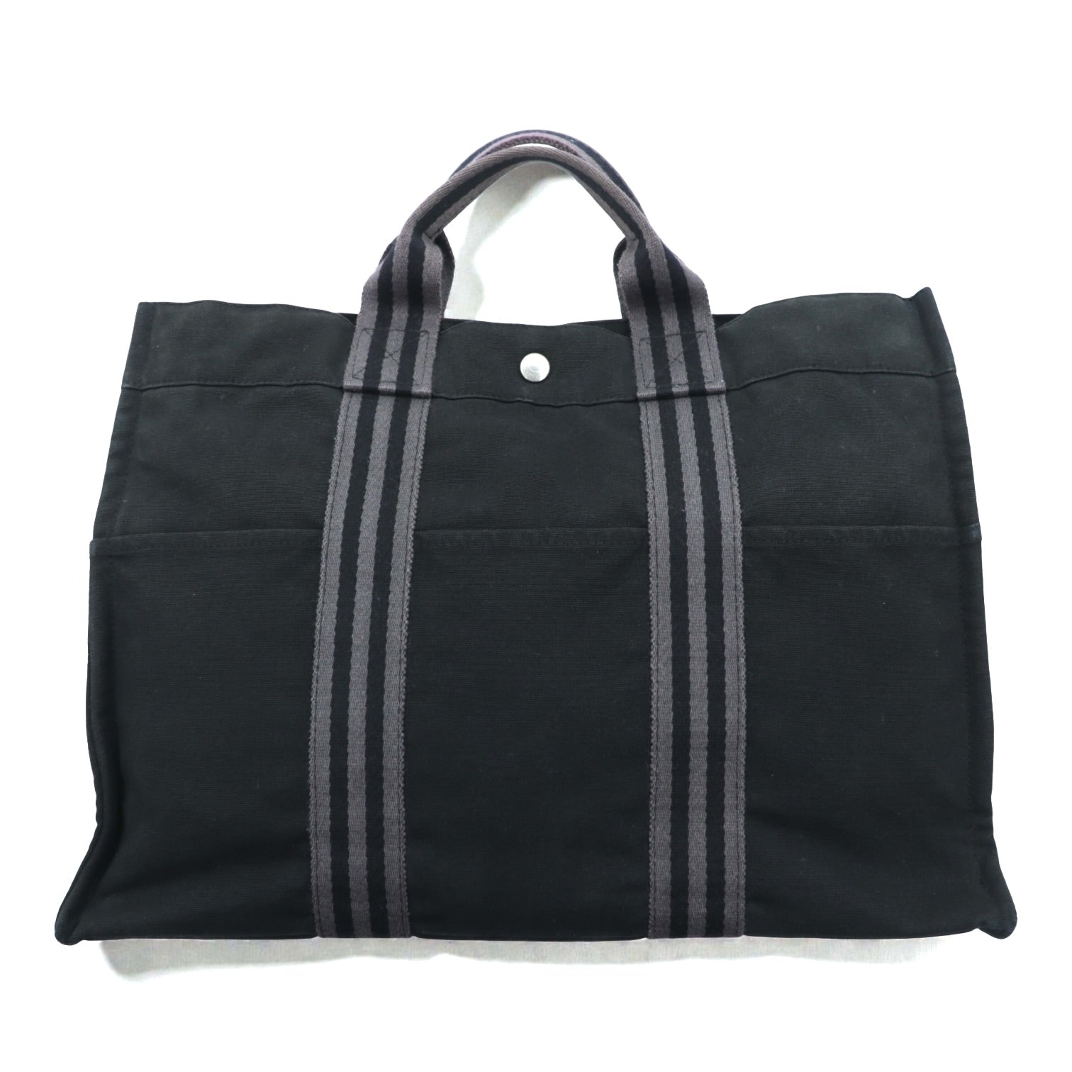HERMES フランス製 フールトゥ MM トートバッグ ブラック コットン キャンバス
