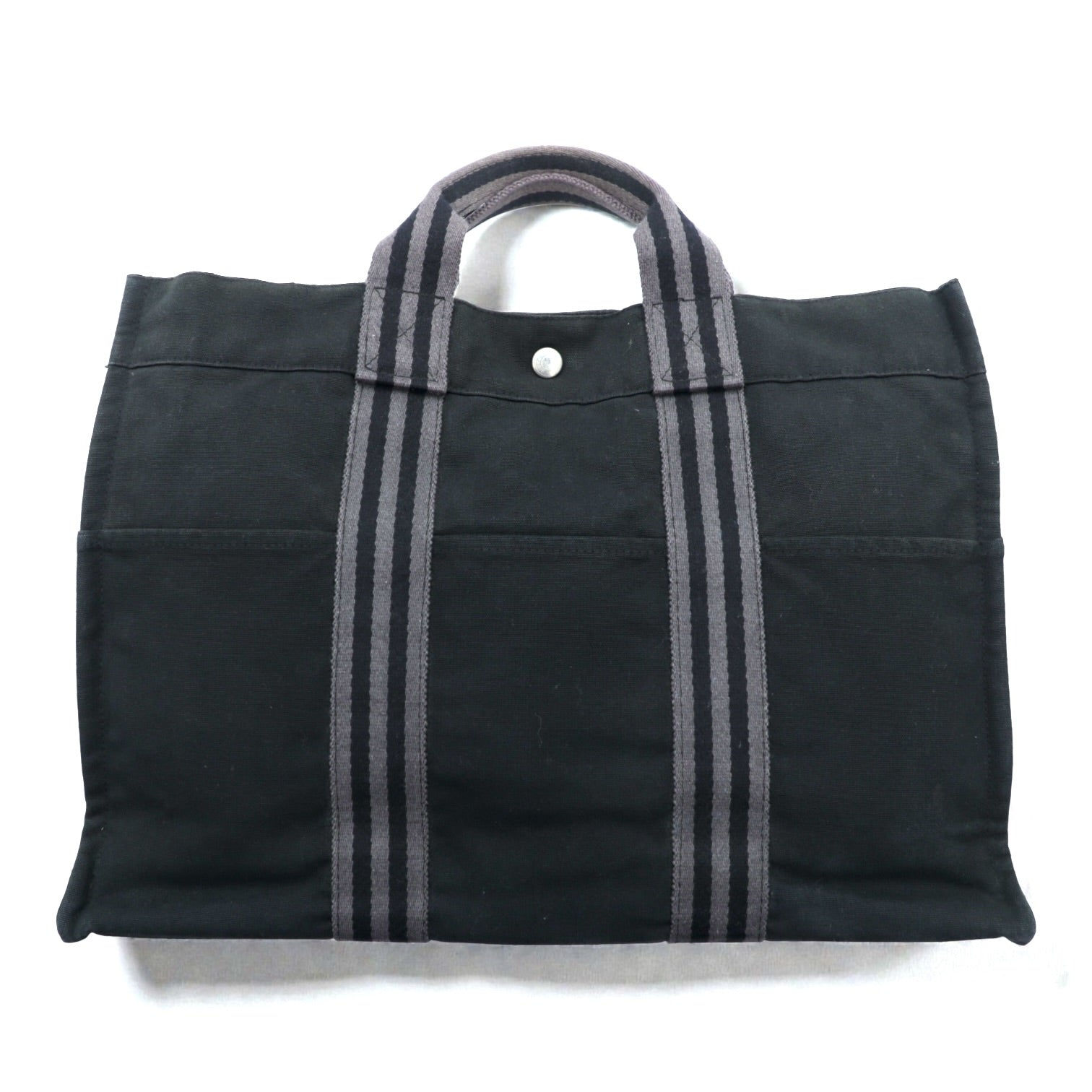 HERMES フランス製 フールトゥ MM トートバッグ ブラック コットン キャンバス