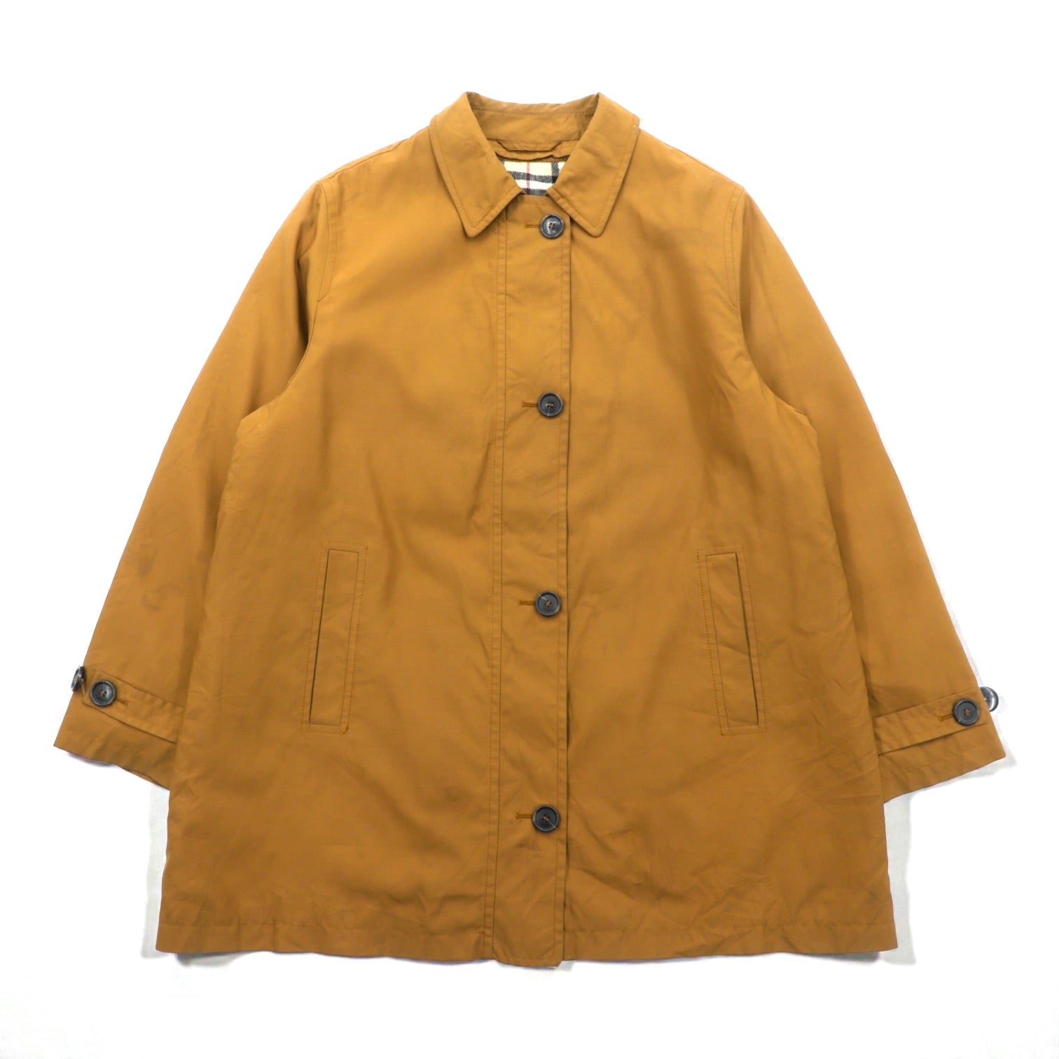 BURBERRY ボタン ジッパーフライ Aライン ステンカラーコート L マスタード キャメル ノバチェック ライナー着脱式 6D6992