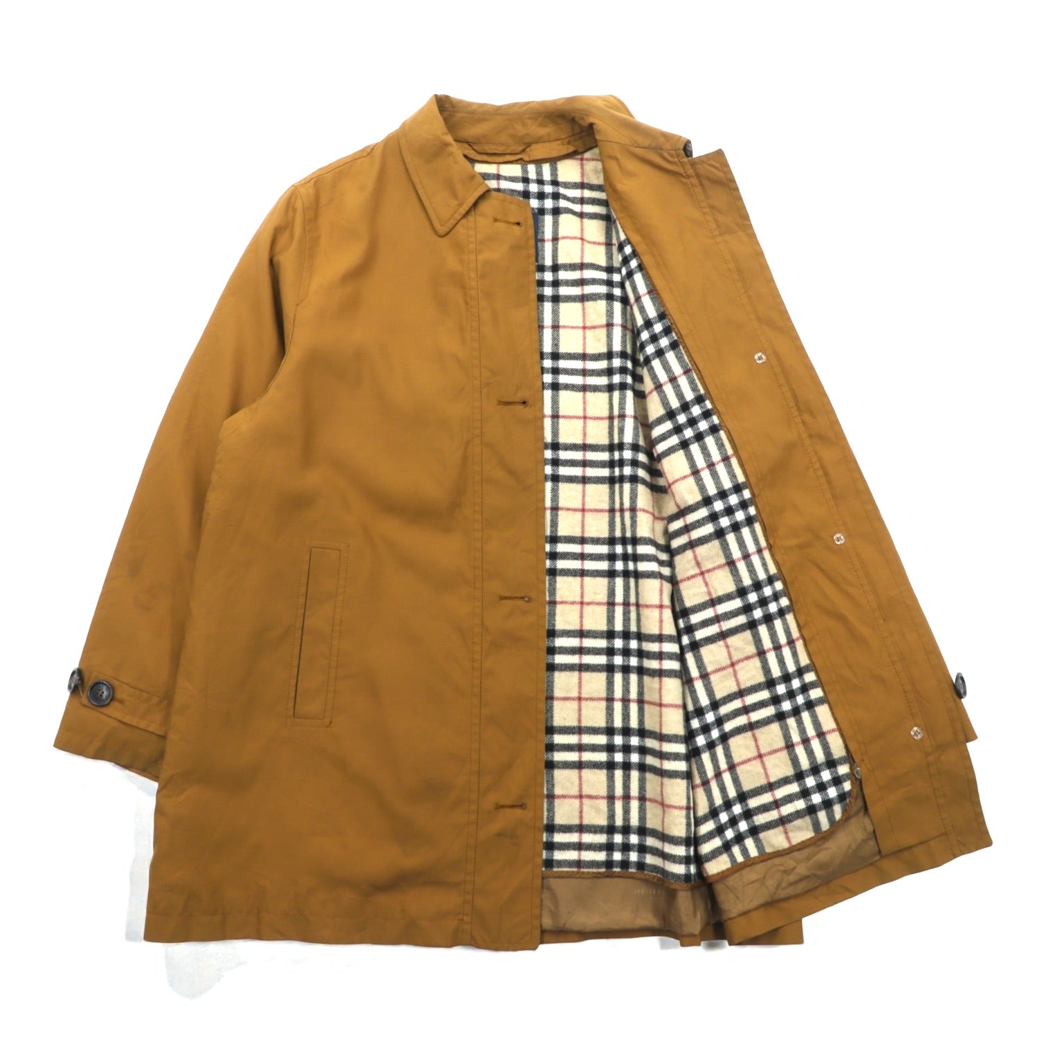 BURBERRY ボタン ジッパーフライ Aライン ステンカラーコート L マスタード キャメル ノバチェック ライナー着脱式 6D6992