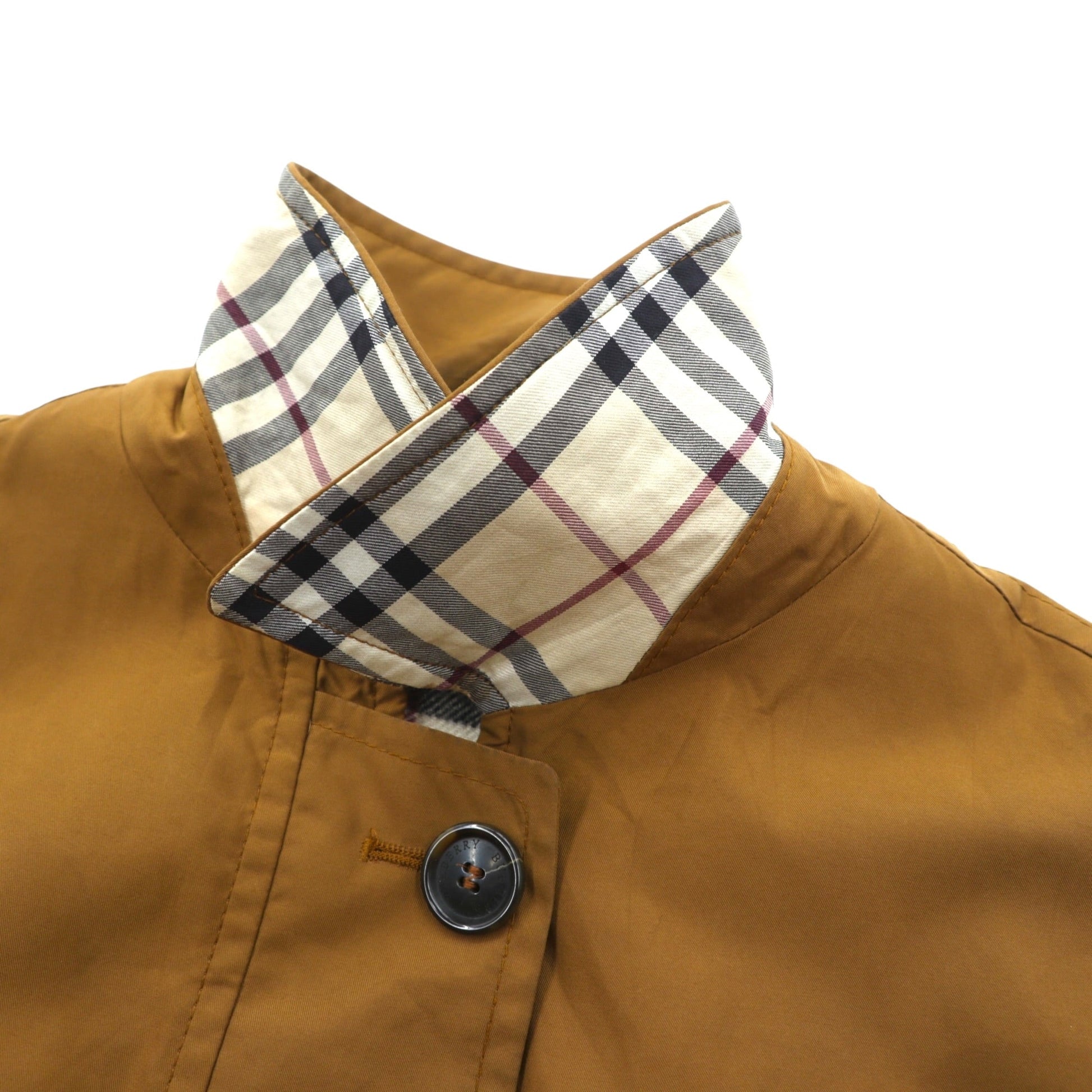 BURBERRY ボタン ジッパーフライ Aライン ステンカラーコート L マスタード キャメル ノバチェック ライナー着脱式 6D6992